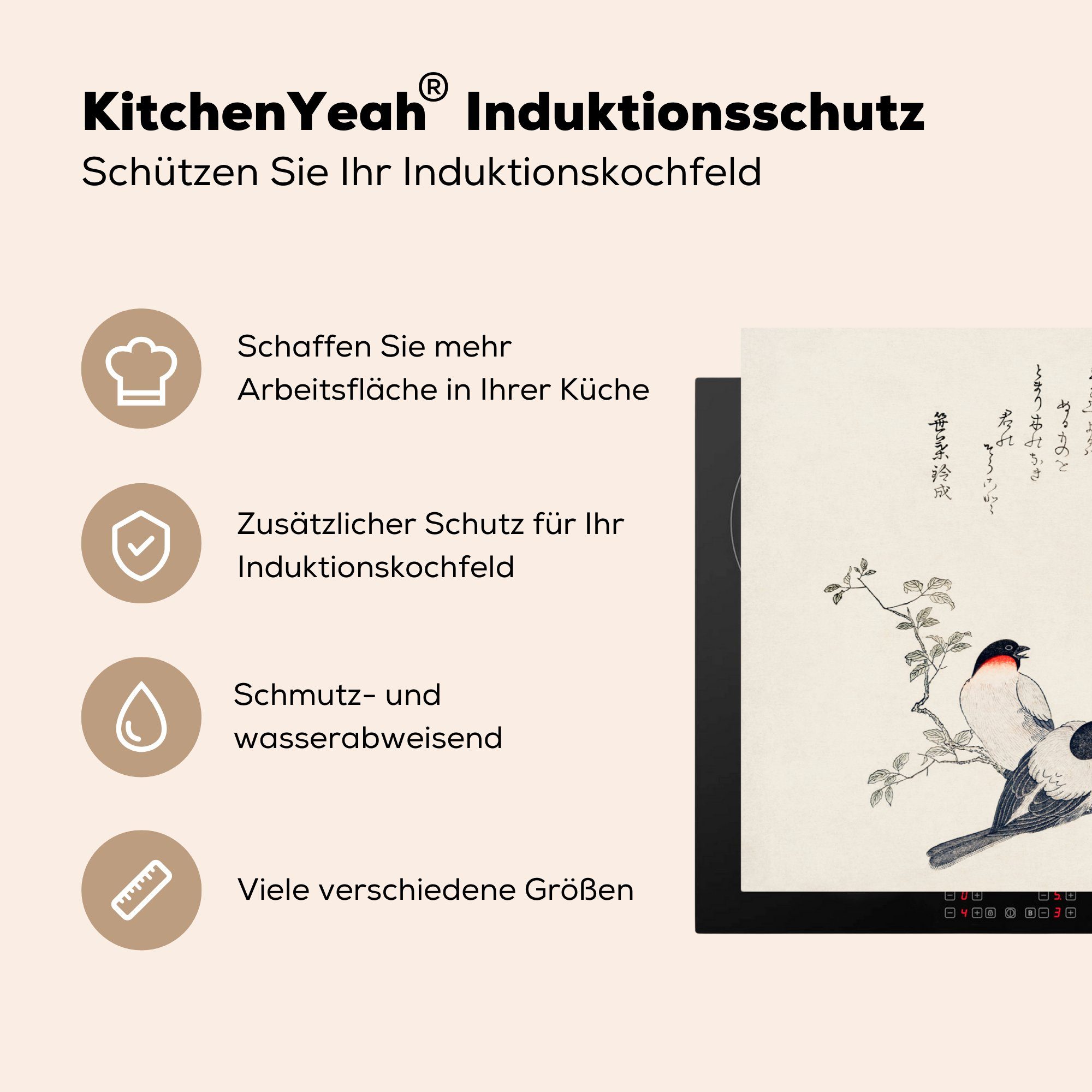 - Vinyl, küche tlg), Vogel MuchoWow für 83x51 cm, Herdblende-/Abdeckplatte Ceranfeldabdeckung, (1 - Japan, Eule Arbeitsplatte