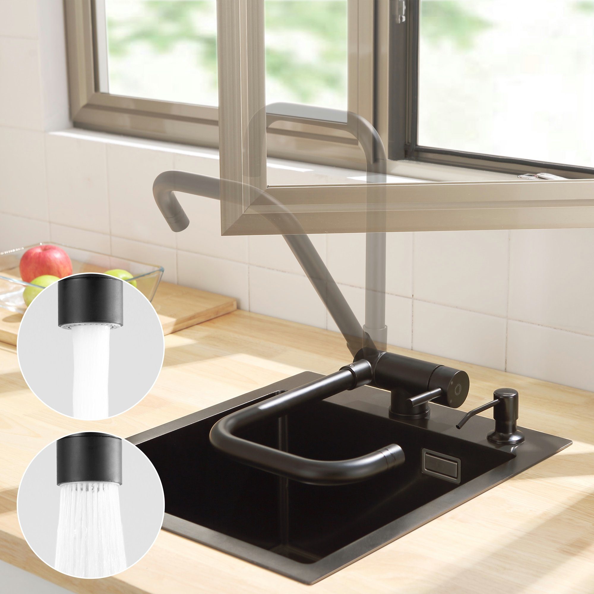 CECIPA Küchenarmatur »Wasserhahn Küche Schwarz Klappbar Mischbatterie für  Küche Umklappbar«