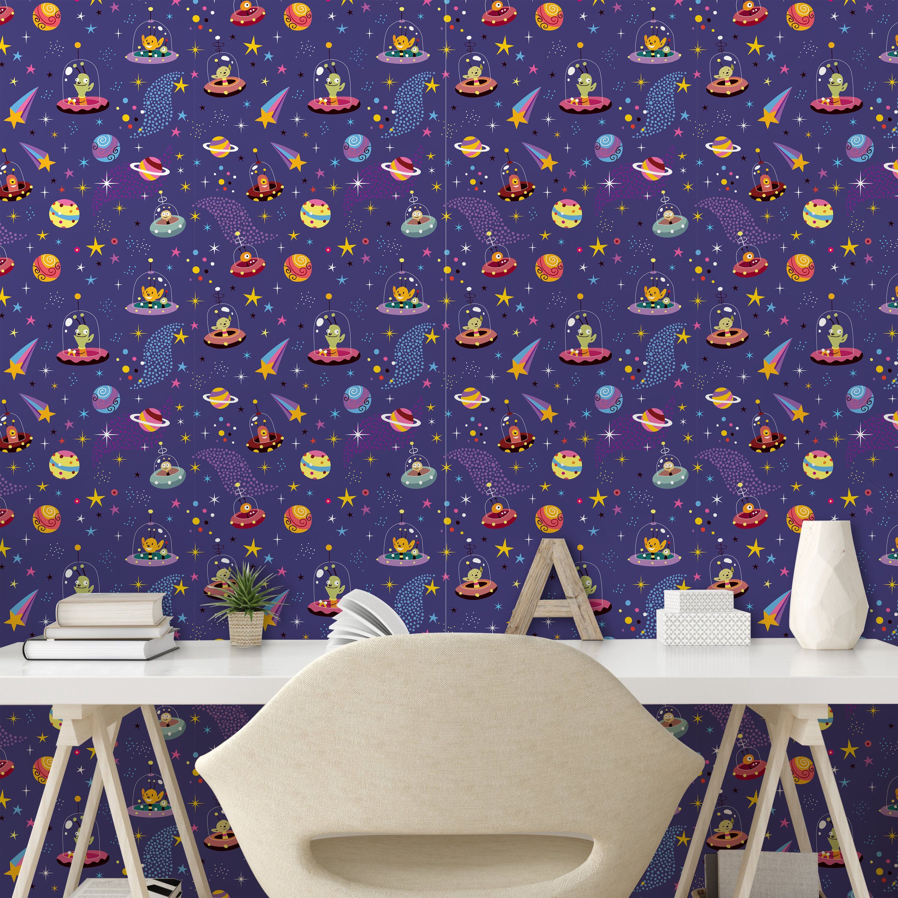 Raum Abakuhaus selbstklebendes Wohnzimmer Vinyltapete Galaxy Ausländer Charaktere Küchenakzent,