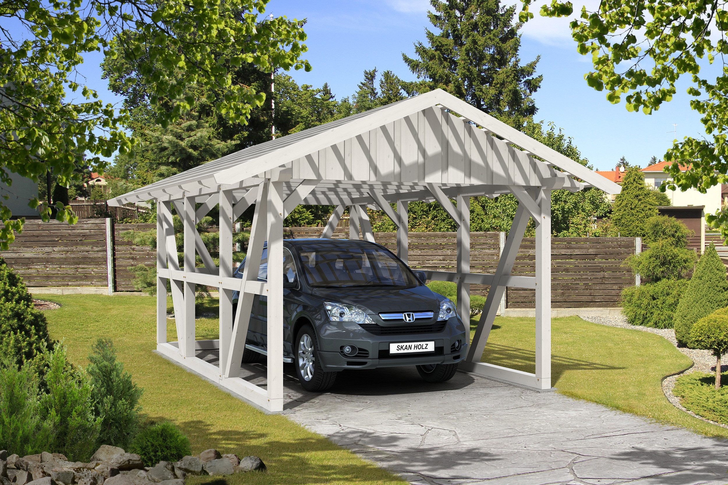 Thumbnail - Skanholz Einzelcarport Schwarzwald, BxT: 424x600 cm, 220 cm Einfahrtshöhe, mit Rückwand, mit Dachlattung