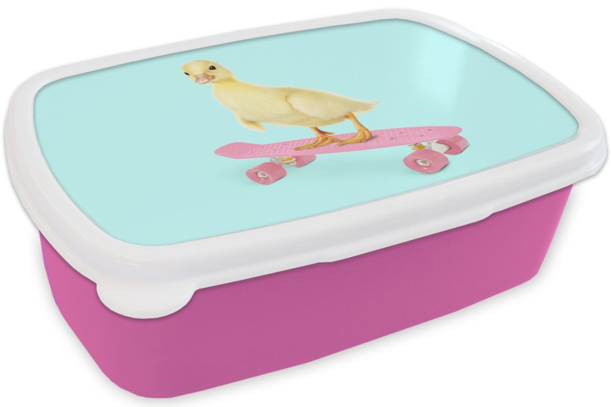 MuchoWow Lunchbox Snackbox, Kunststoff - Mädchen, Rosa, Brotdose (2-tlg), Brotbox Küken Skateboard - für Kinder, Erwachsene, - Kunststoff, Ente Blau 