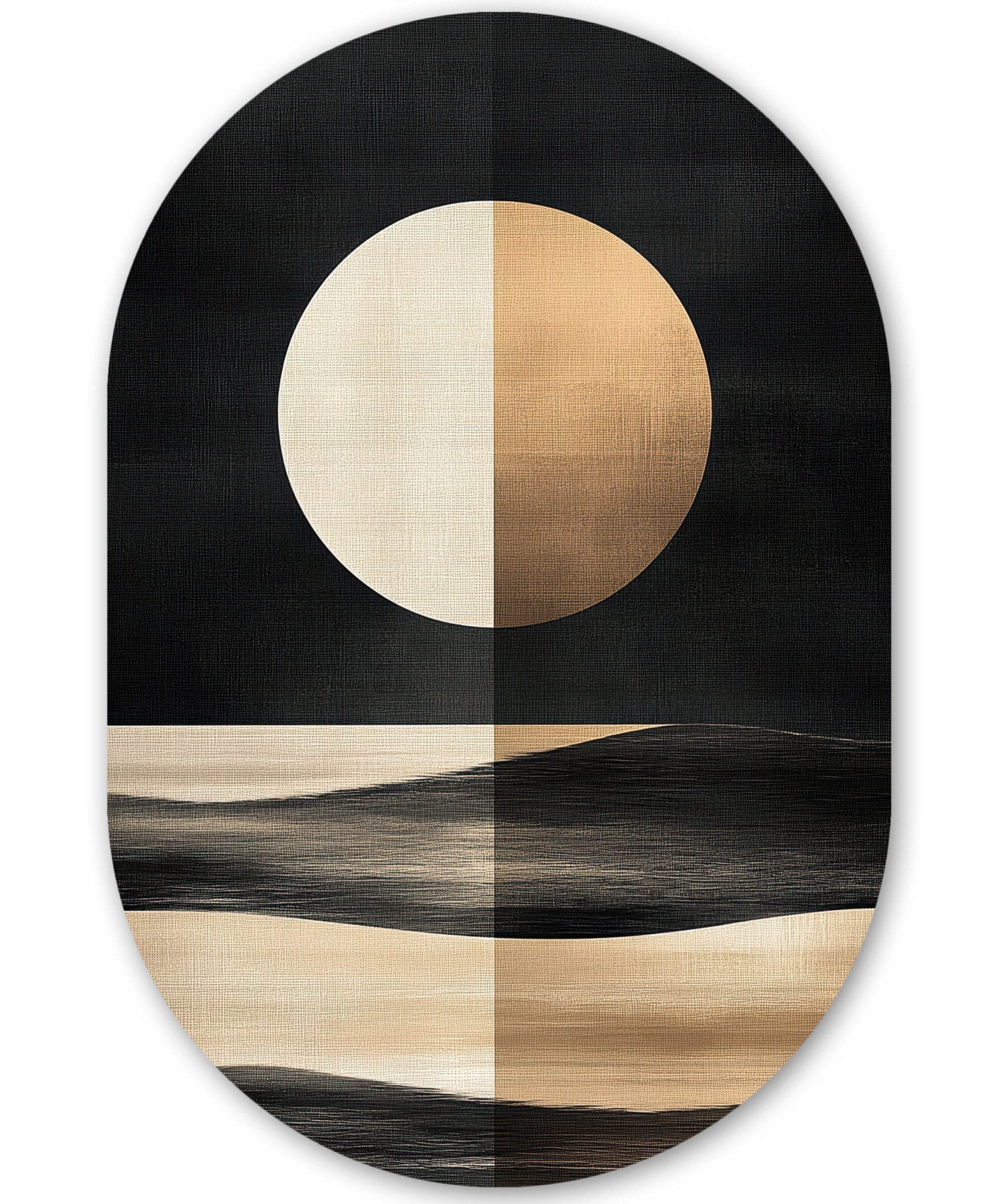 MuchoWow Gemälde Mond - Kreis - Gold, Fotodruck (1 St), Wandbild Oval, Wohnzimmer oder Schlafzimmer Wanddekoration, 40x60 cm