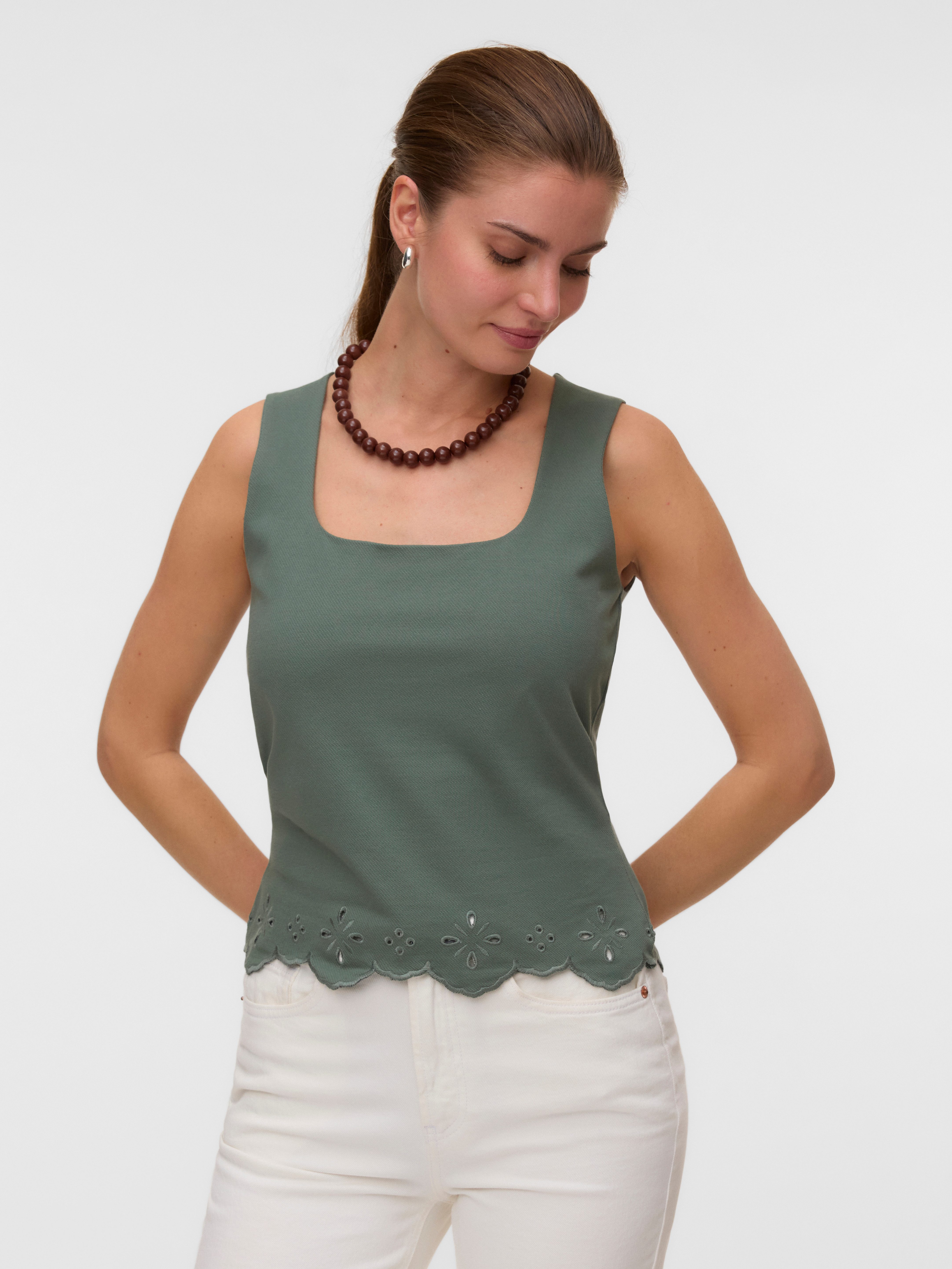 Vero Moda Spitzentop VMLOUISE SL SQUARE NECK TOP JRS Baumwolle, regular fit