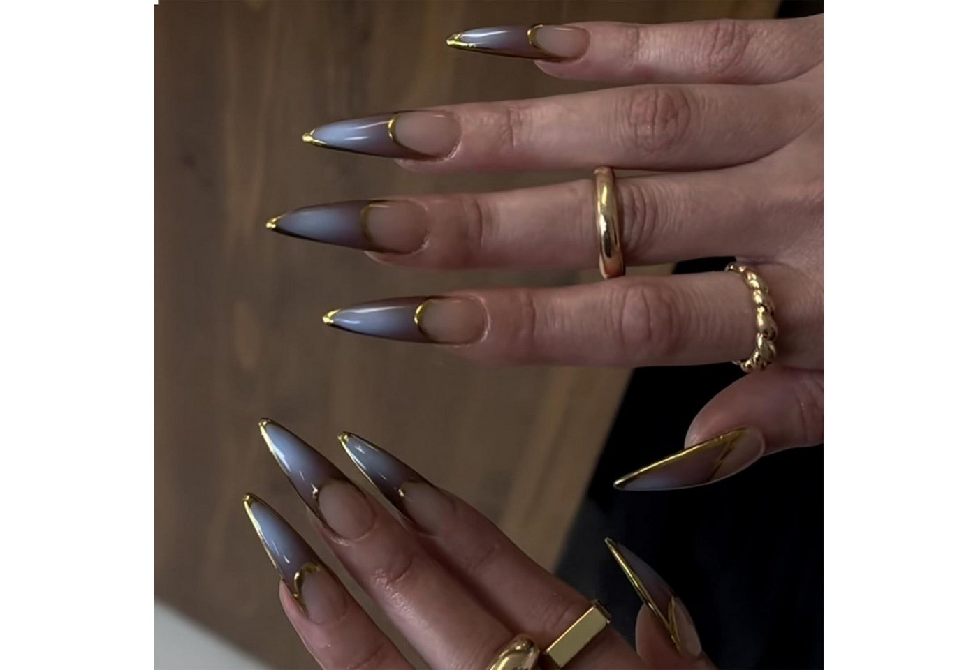 LuxusKollektion Kunstfingernägel Lange Stiletto Press on Nails Französische Spitze Braun Ombré 24 Stück