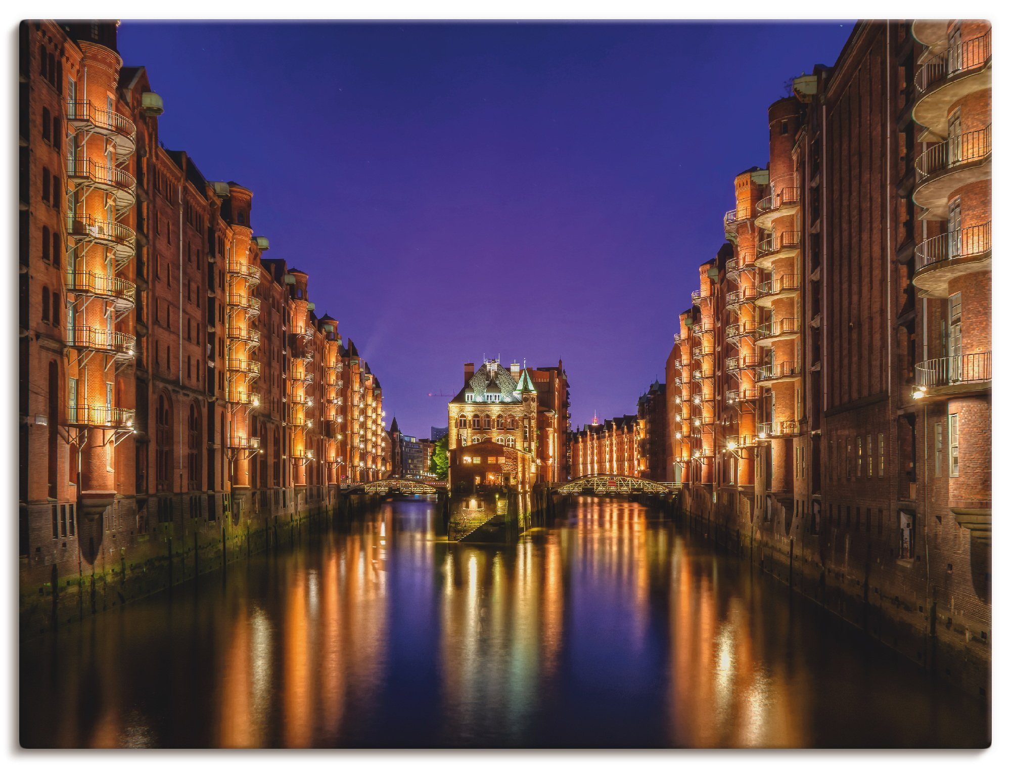 Artland Wandbild Nacht, oder St), Leinwandbild, Größen in als Gebäude Hamburg (1 Wandaufkleber Speicherstadt versch. bei Poster