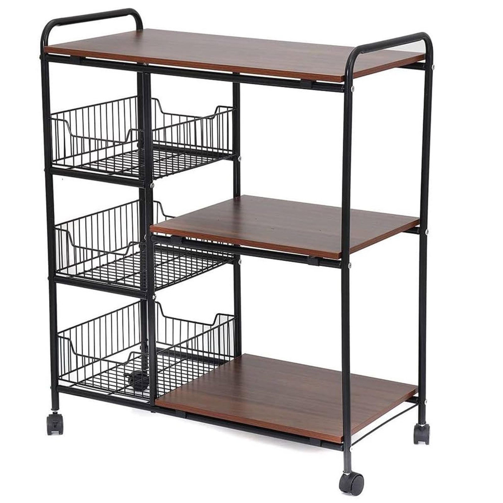 GLIESE POWER Küchenwagen Servierwagen mit 3 Schubladen Aufbewahrungskorb und 2 Ablagen