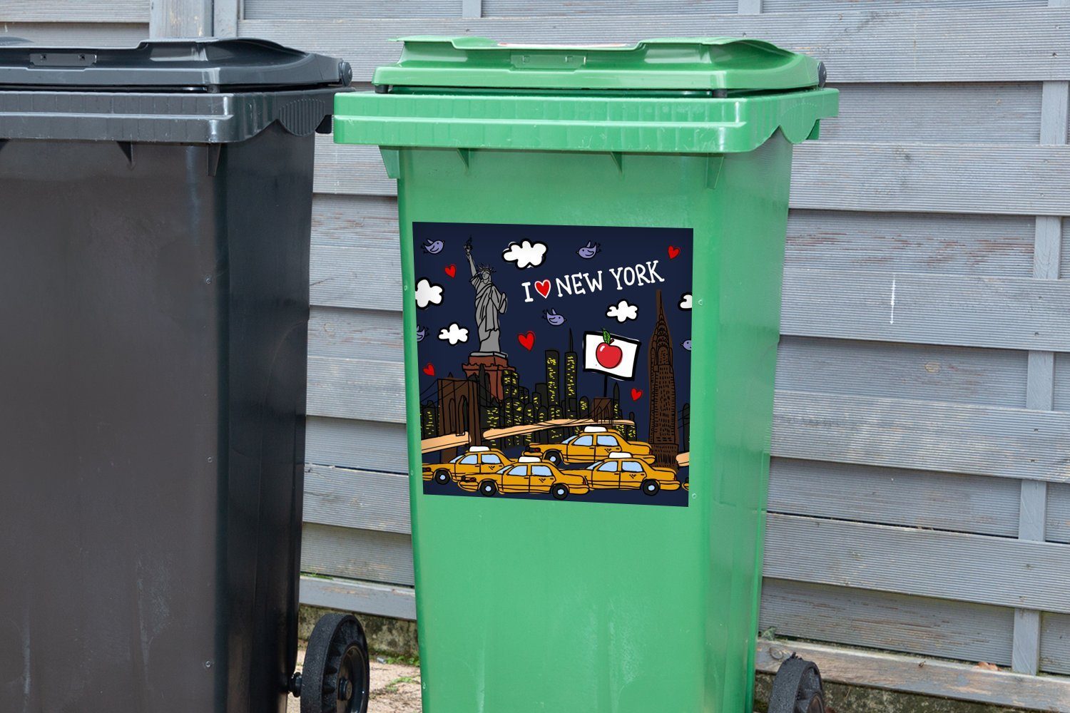 Abfalbehälter - MuchoWow St), Mülltonne, (1 Sticker, New Gelb - York Mülleimer-aufkleber, Zeichnung Container, Wandsticker