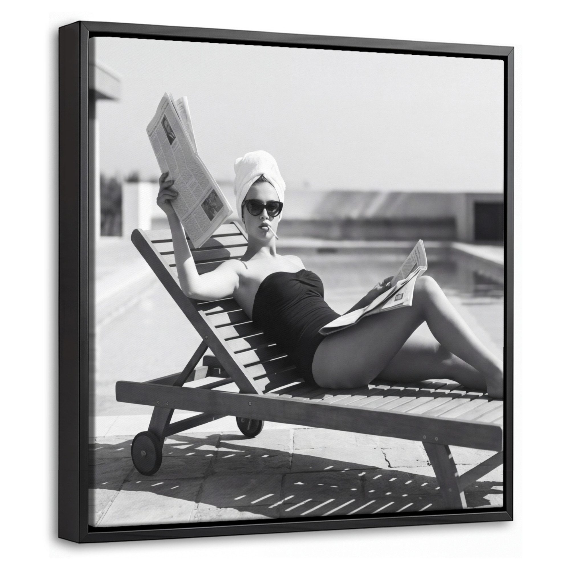 OneMillionCanvasses® Leinwandbild mit Rahmen - Glamour - Modern - Schwarz - Weiß, Fotodruck (1 St), Leinwand Bilder Klein, Wand Dekoration Aesthetic 20x20cm