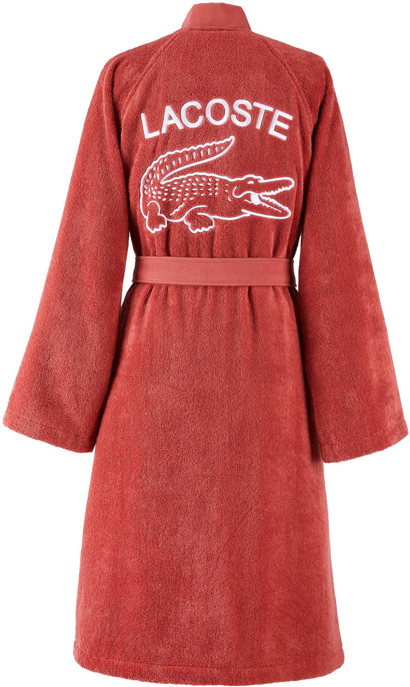 Lacoste Bademantel LDEFILE, Midilänge, Baumwolle, Kimono-Kragen, Gürtel, Mit Logo-Stickerei auf der Rückseite, aus 100% Baumwolle