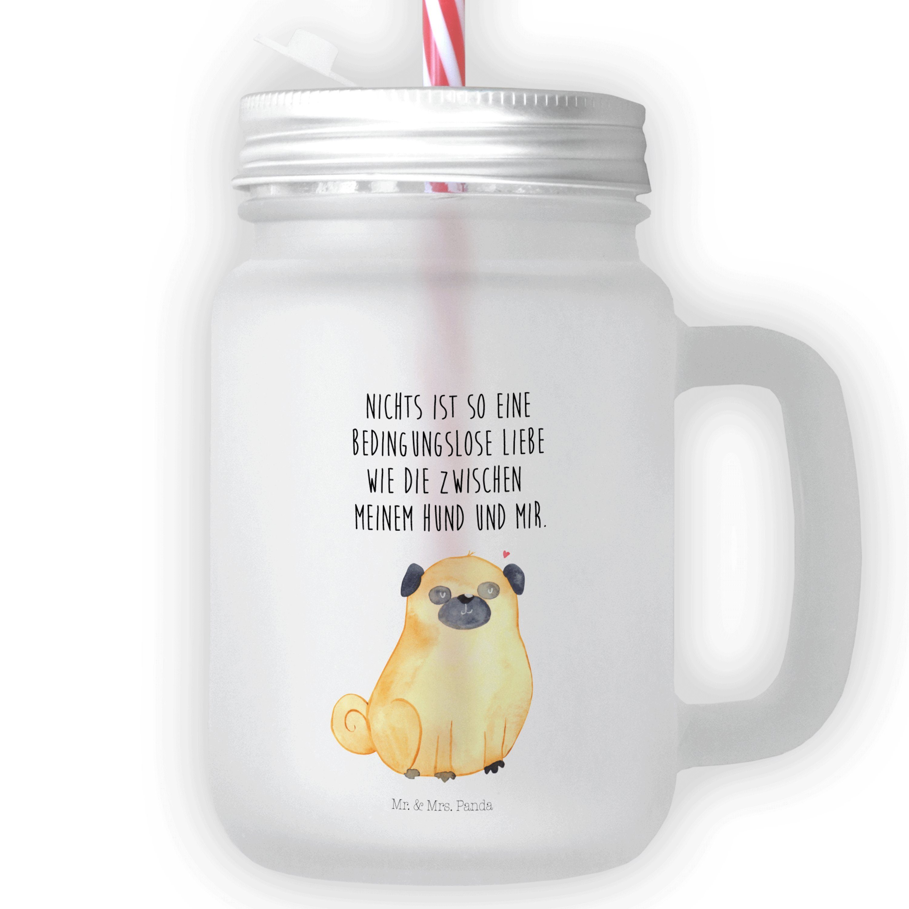 Mr. & Mrs. Panda Glas Mops - Transparent - Geschenk, Sprüche, Satiniertes Glas, Glas, Hund, Premium Glas