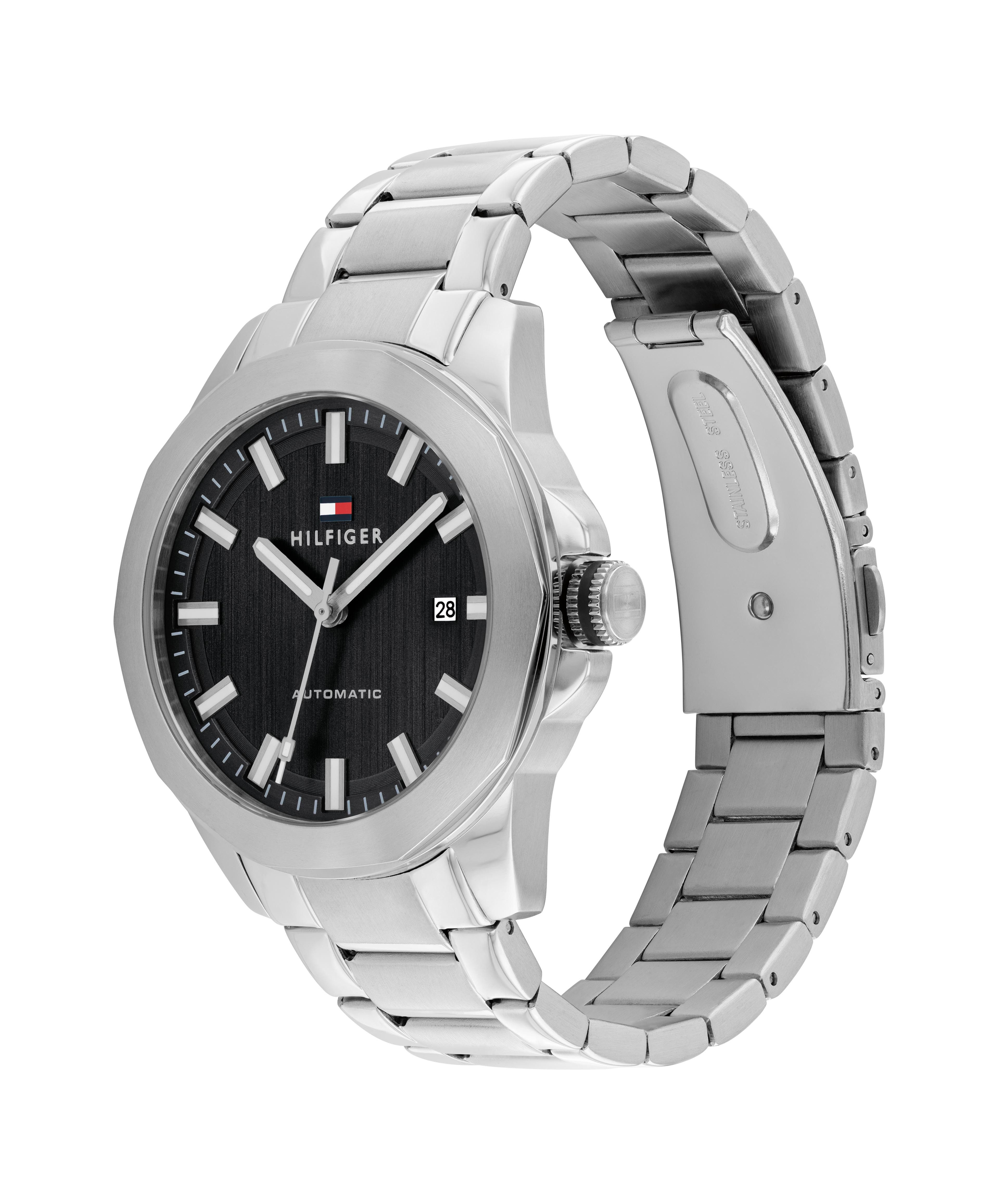 Tommy Hilfiger Automatikuhr LARS 1710692, Armbanduhr, Herrenuhr, Mechanische Uhr, Edelstahlarmband, analog, Tag
