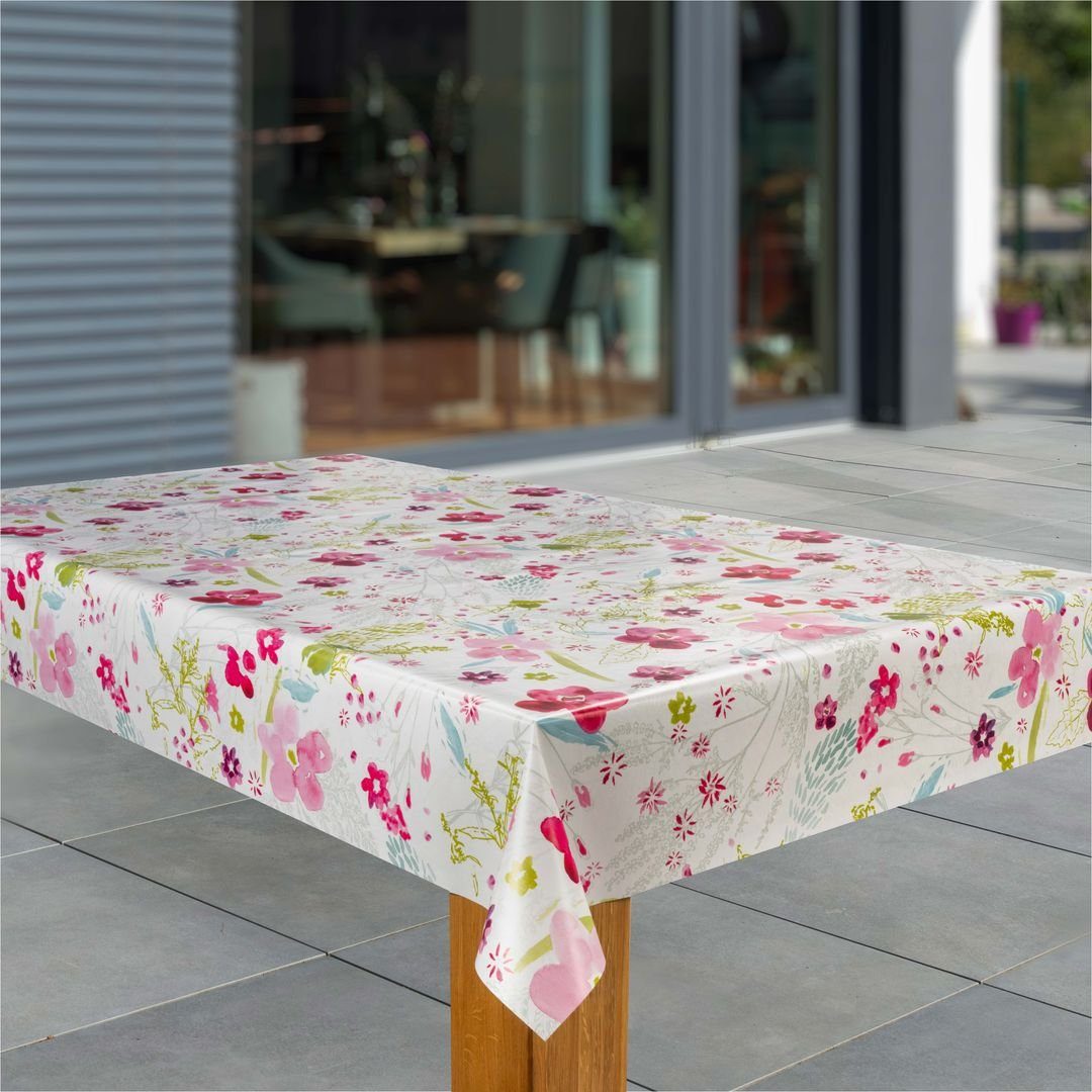 laro Tischdecke Wachstuch-Tischdecken Abwaschbar Blume pink. günstig online kaufen