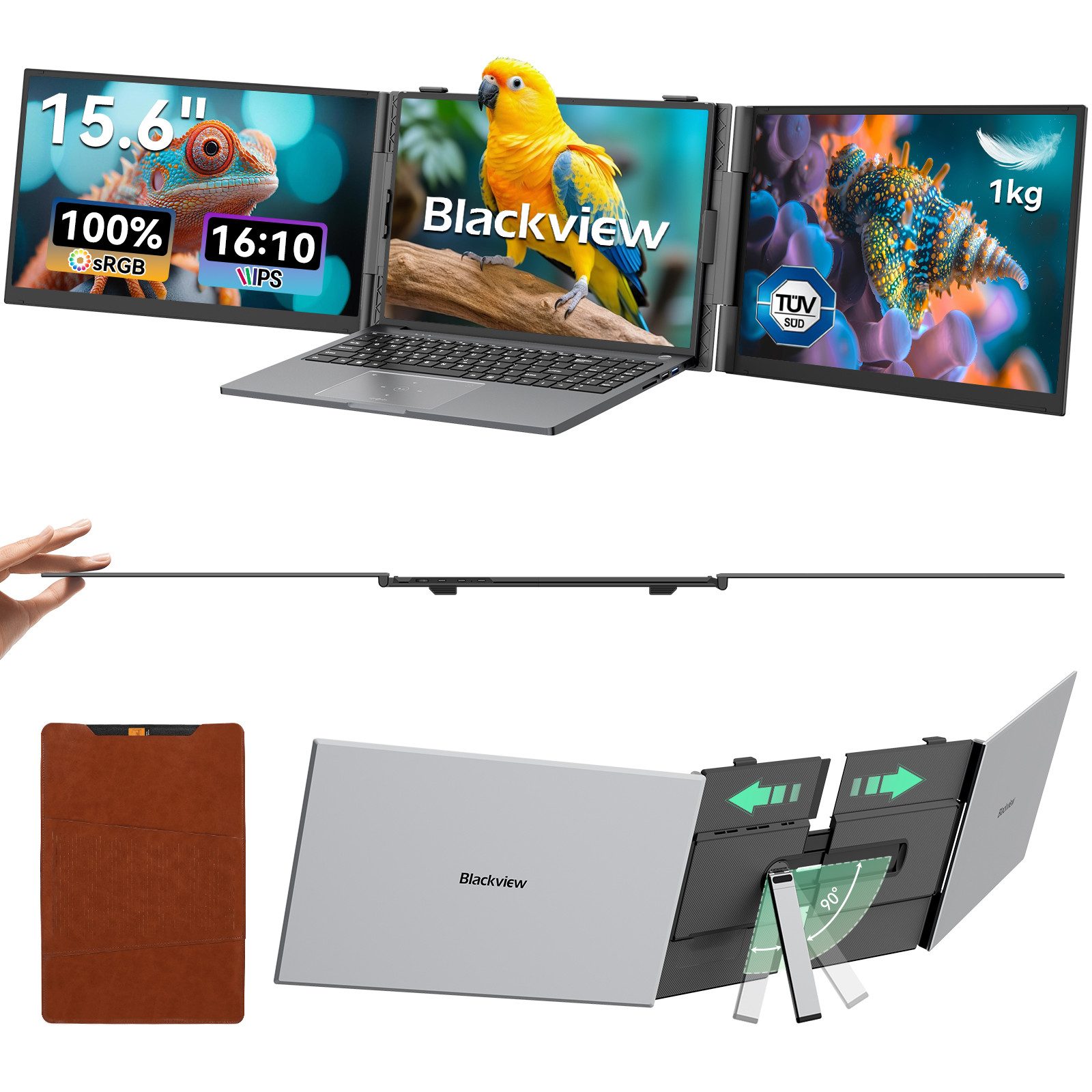 blackview 15.6" FHD Laptop Bildschirm Erweiterung D8, Portabler Monitor for Notebook (keiner, 1 GB, 1 GB SSD, 1kg, 16:10, 14-17,3 Zoll & Windows/Mac/Android/Chrome-Kompatibilität)