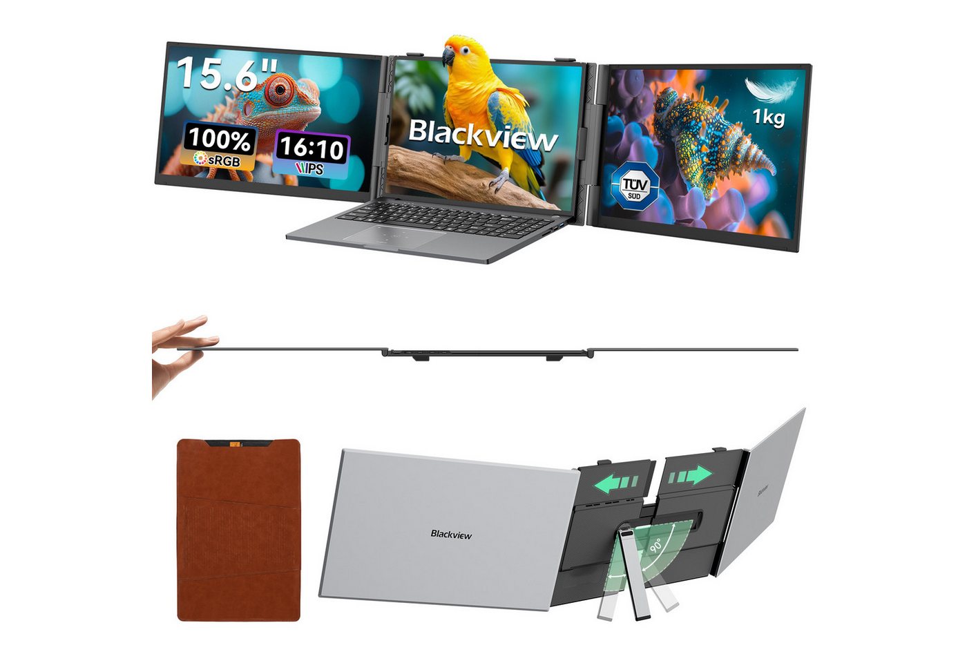 blackview 1920 × 1200 Laptop-Bildschirm-Extender, Dual-Screen, IPS LCD Portabler Monitor (1920x1200 px, Full HD, IPS, 1kg, 16:10, 14-17,3 Zoll & Windows/Mac/Android/Chrome-Kompatibilität)