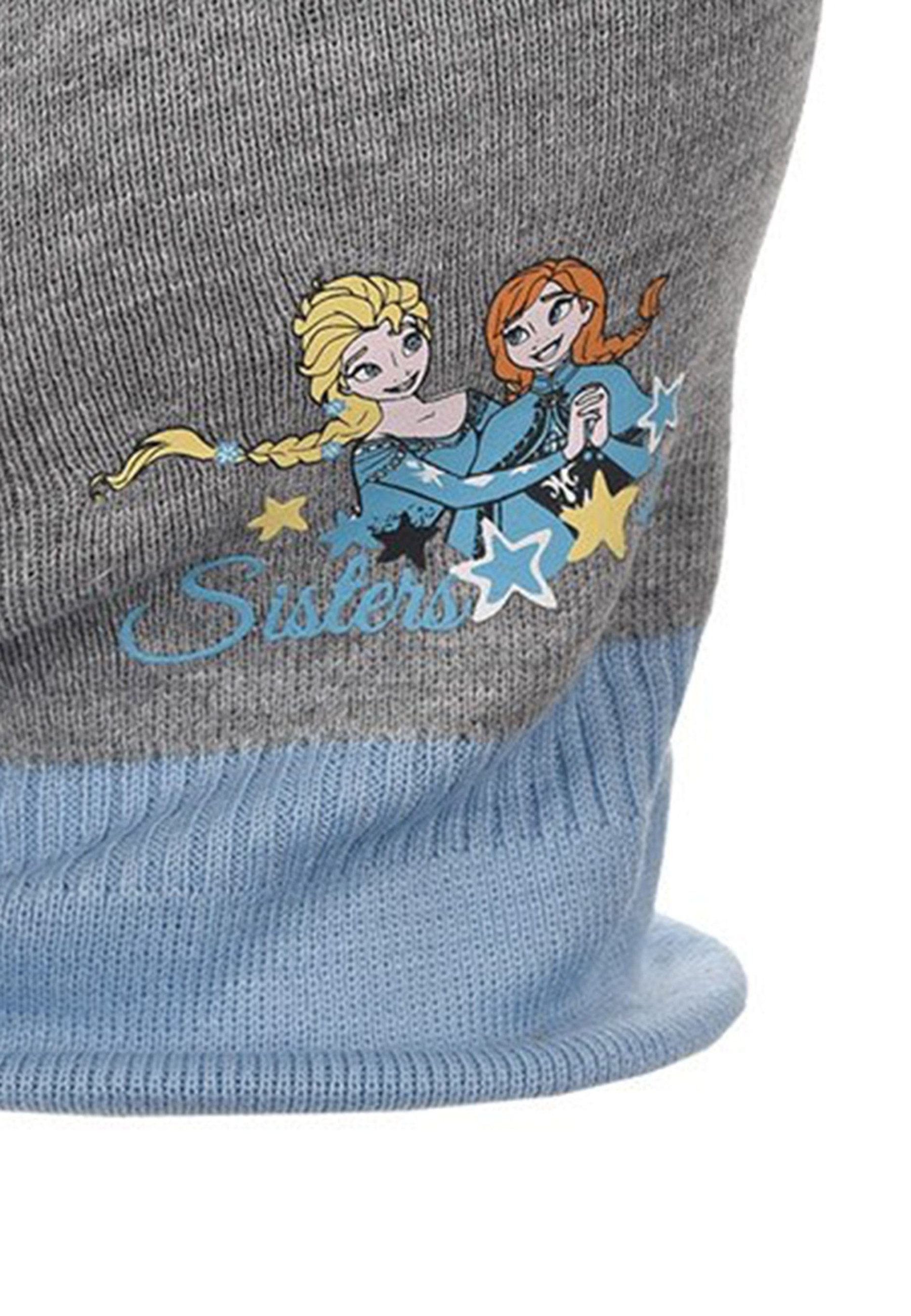 Disney Frozen Schlupfmütze Eiskönigin Anna & Elsa Kinder Mädchen Winter-Schal-Mütze Grau