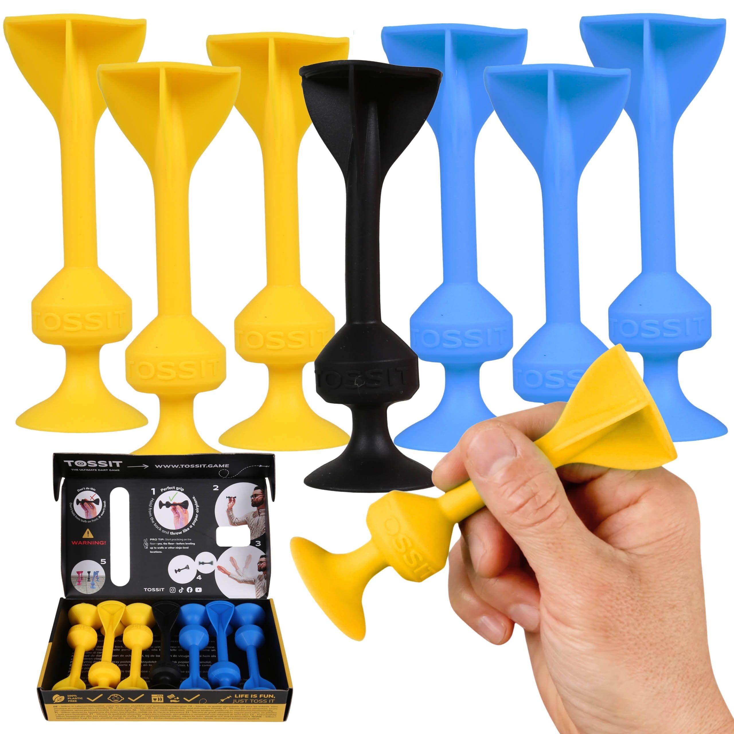 TOSSIT Spielesammlung TOSSIT Starter Set – Dartspiel mit Silikon-Saugnäpfen, 7 Darts Set