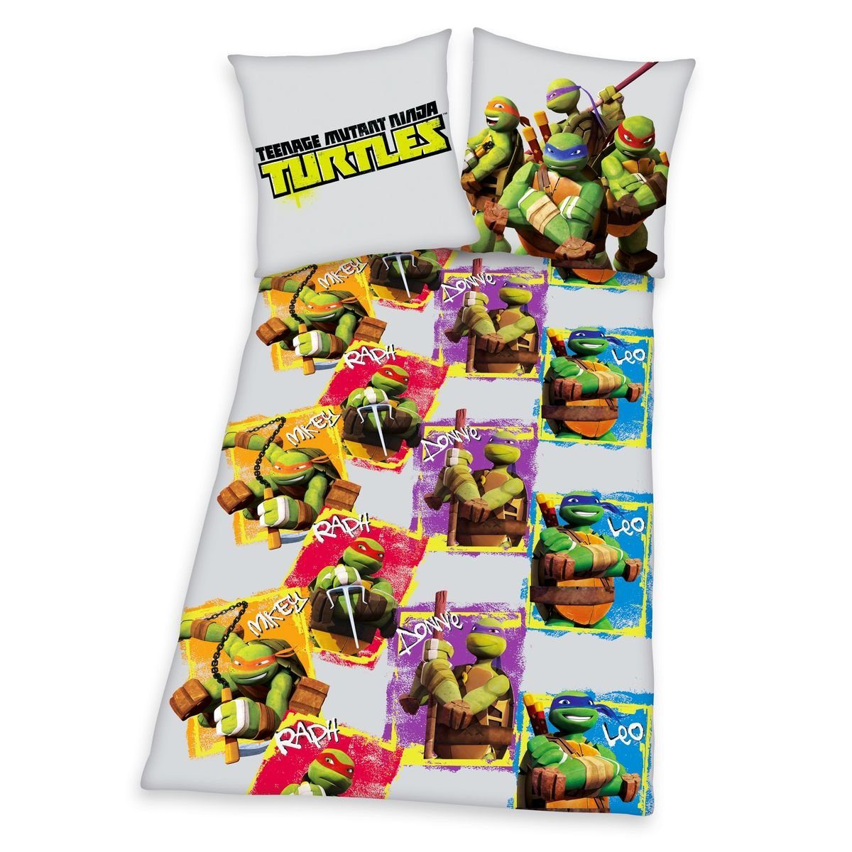 Kinderbettwäsche Herding Biber Flanell Kinder Wende Bettwäsche 2 tlg. 135x200cm Turtles, Herding, Flanell, 2 teilig, Teenage Mutant Ninja Turtles, warme Kinderbettwäsche, 100% Baumwolle