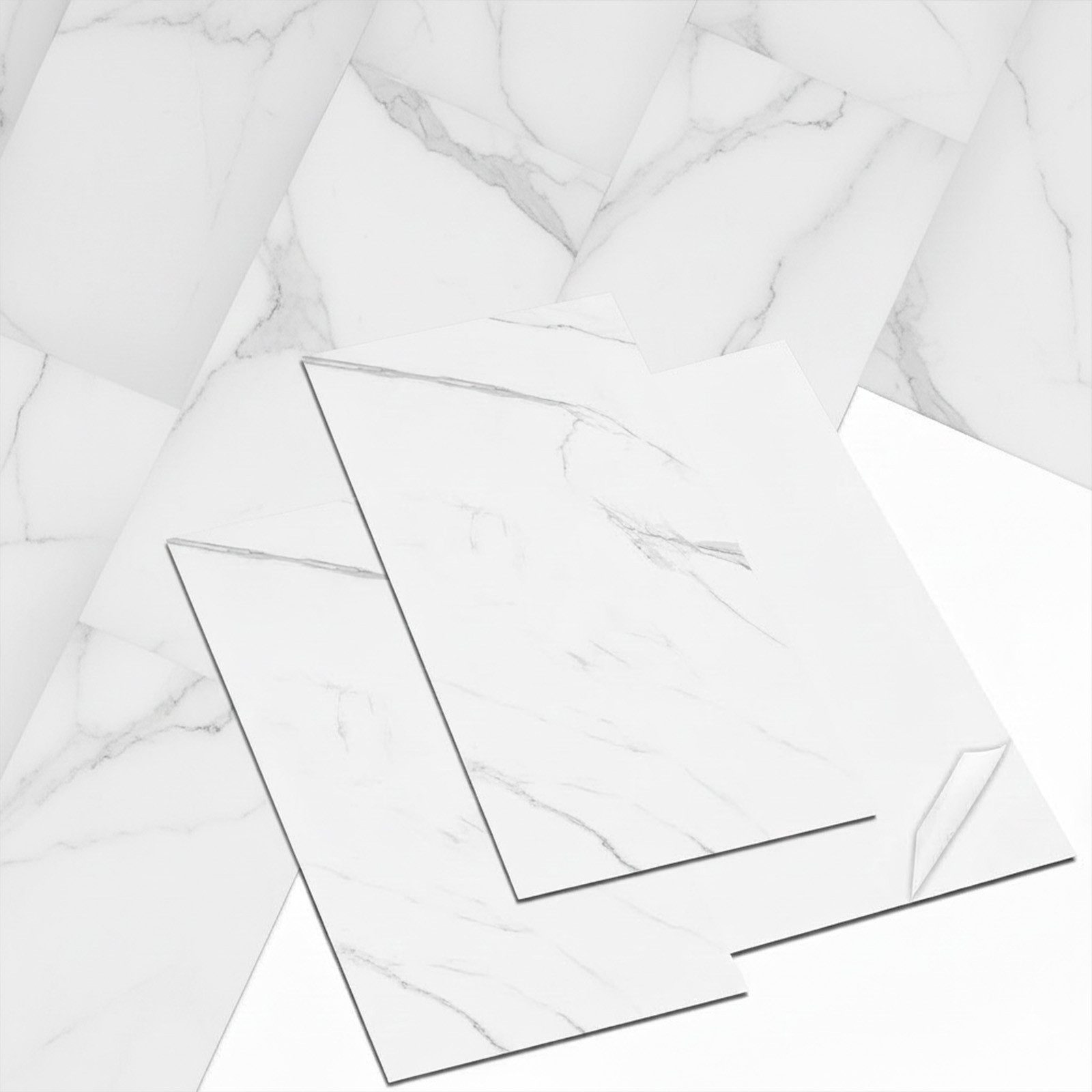 Endorphin Vinylboden Vinylboden selbstklebend Steinoptik weißer Marmor 2,97qm, Selbstklebend, pflegeleicht, strapazierfähig, renovierungsfreundlich, geeignet für intensive private Nutzung