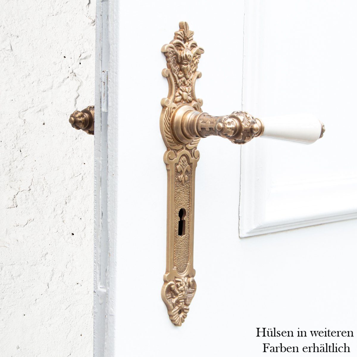 Antikas Türbeschlag Drückergarnitur für Zimmertüren-Keramikgriff-Langschild, BB72, Messing