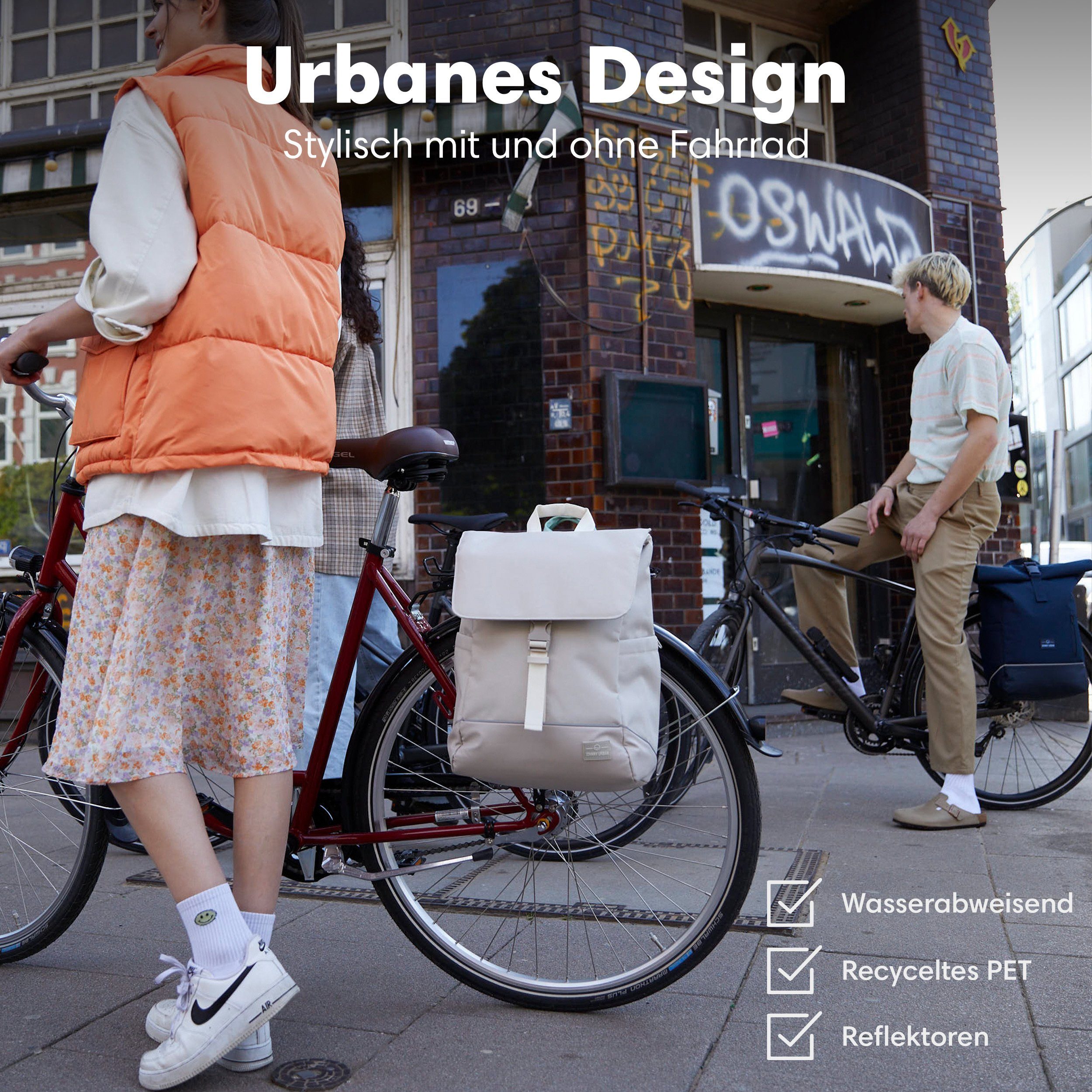 Johnny Urban Fahrradtasche MIKA BIKE, 2in1 Rucksack und Fahrradtasche Damen (1-tlg), Flexible Größe, Gepolstertes Laptopfach, Wasserabweisend