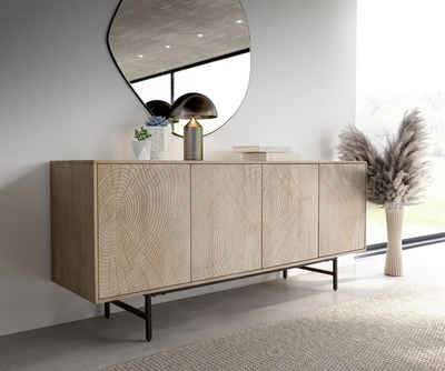 DELIFE Sideboard Wiara, Mango White Wash 180 cm Metall Schwarz 4 Türen