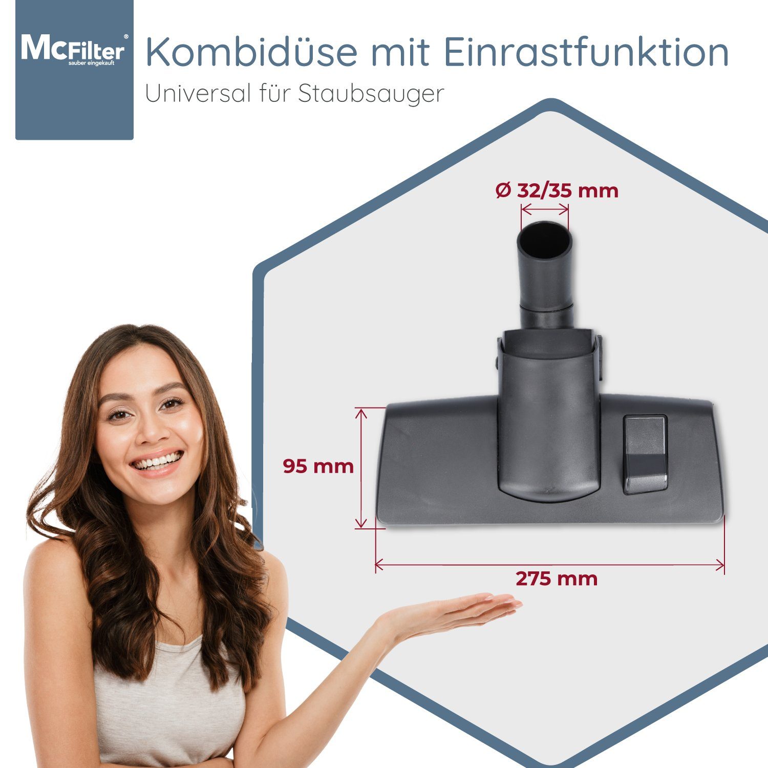 McFilter Kombidüse Universal passend für Miele Siemens Bosch Philips Thomas AEG usw., (1-tlg), Rohraußendurchmesser 32/35mm, Dreh-Kippgelenk, umschaltbar