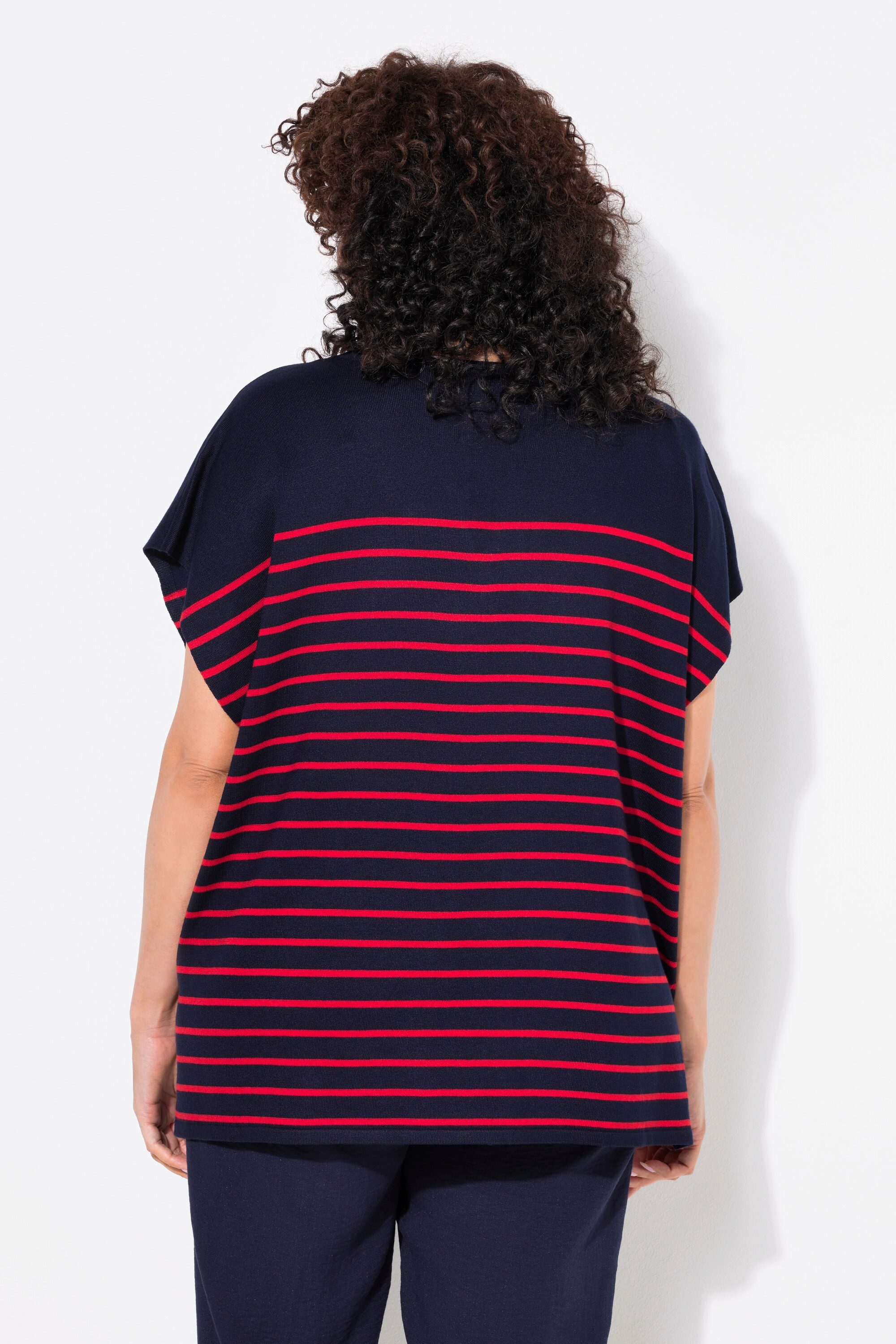 Ulla Popken Strickpullover Pullover Streifen Oversized Cape-Form Rundhals