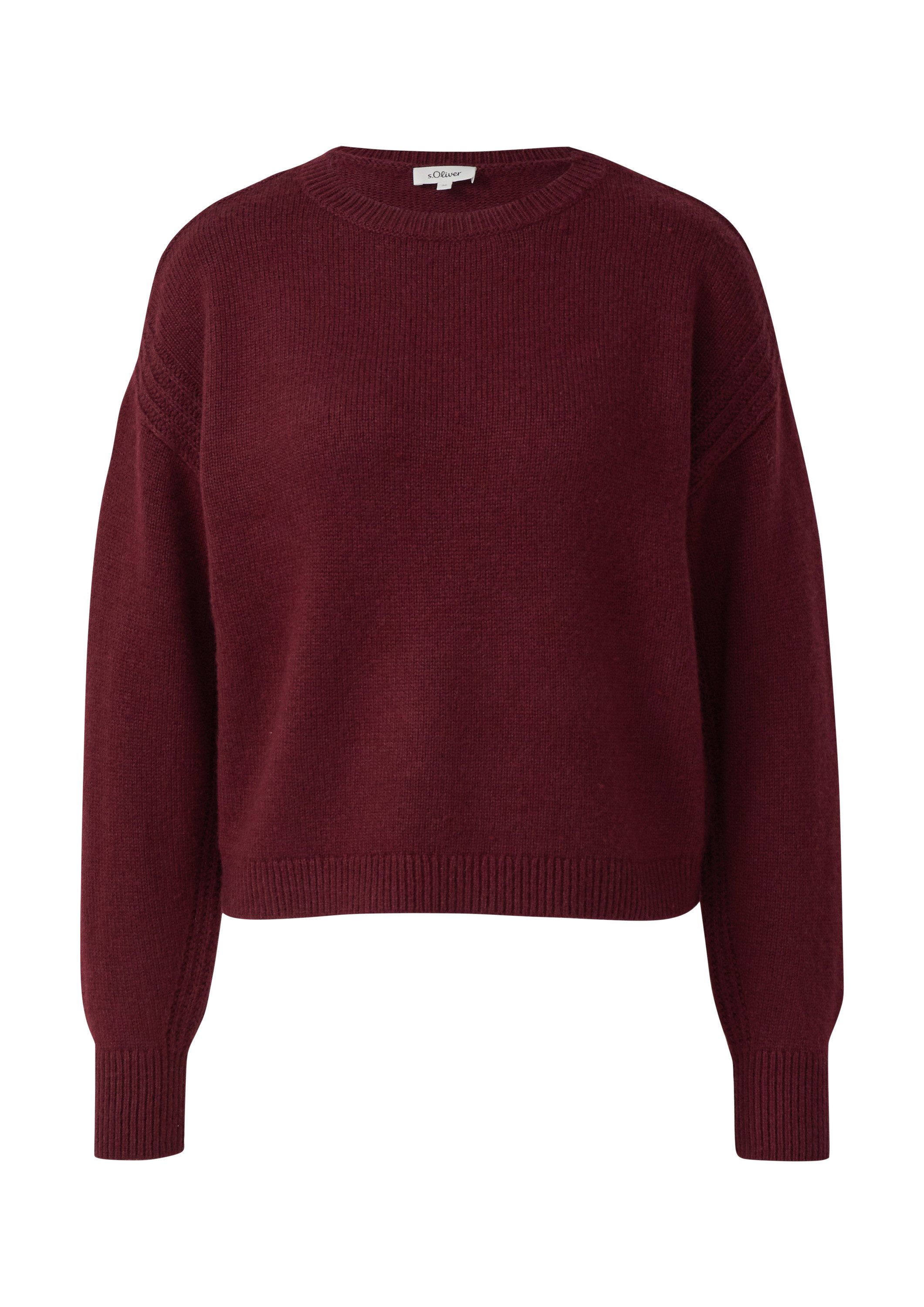 s.Oliver Longpullover Strickpullover Verkürzter Strickpullover aus Wollmix mit Ripp-Details