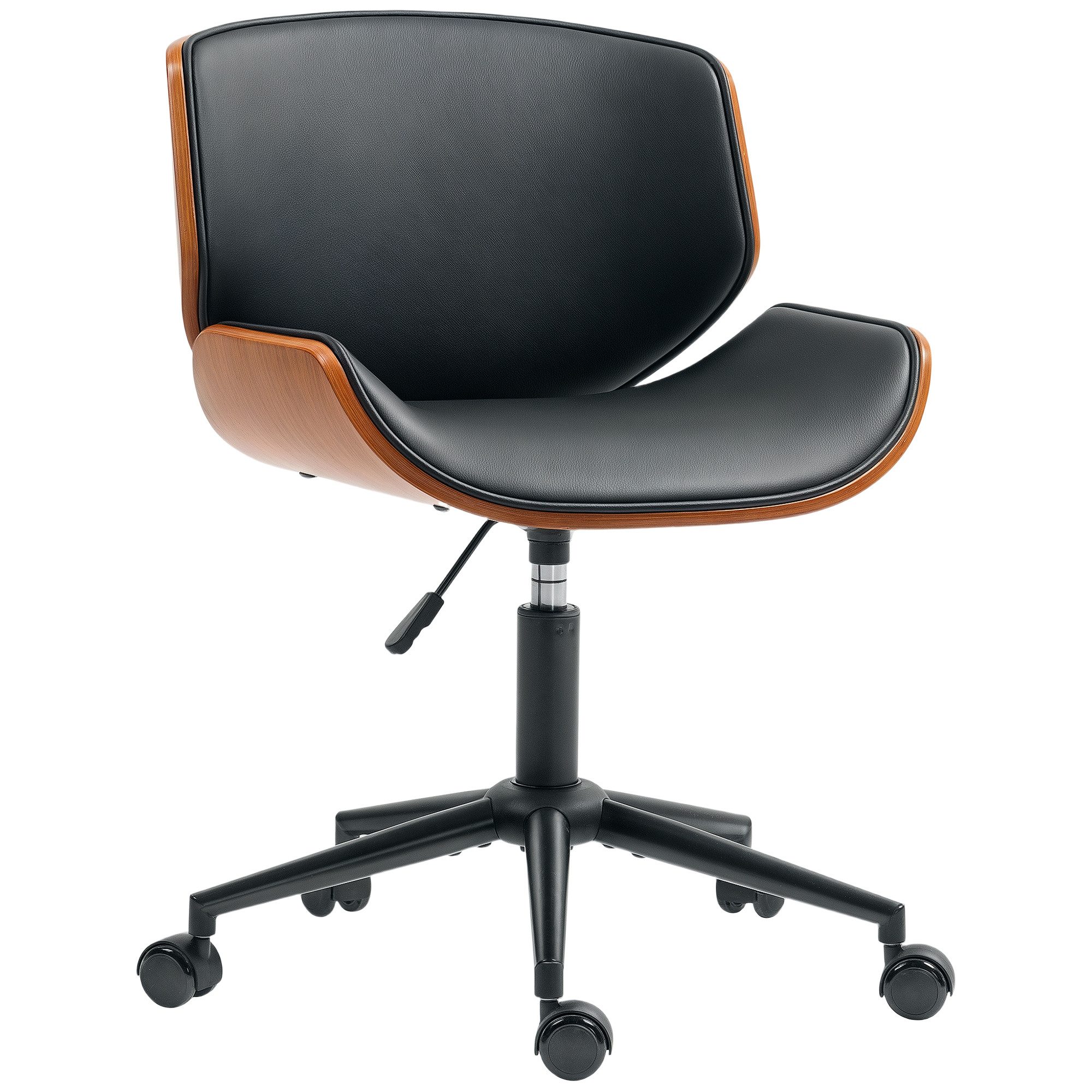HOMCOM Bürostuhl Schreibtischstuhl aus Kunstleder Drehstuhl bis 135 kg belastbar (höhenverstellbar Homeoffice Stuhl, 1 St), für Arbeitszimmer, Schlafzimmer Schwarz+Walnussbraun