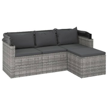 vidaXL Loungesofa 3-Sitzer-Gartensofa mit Dach und Fußhocker Grau Poly Rattan, 1 Teile