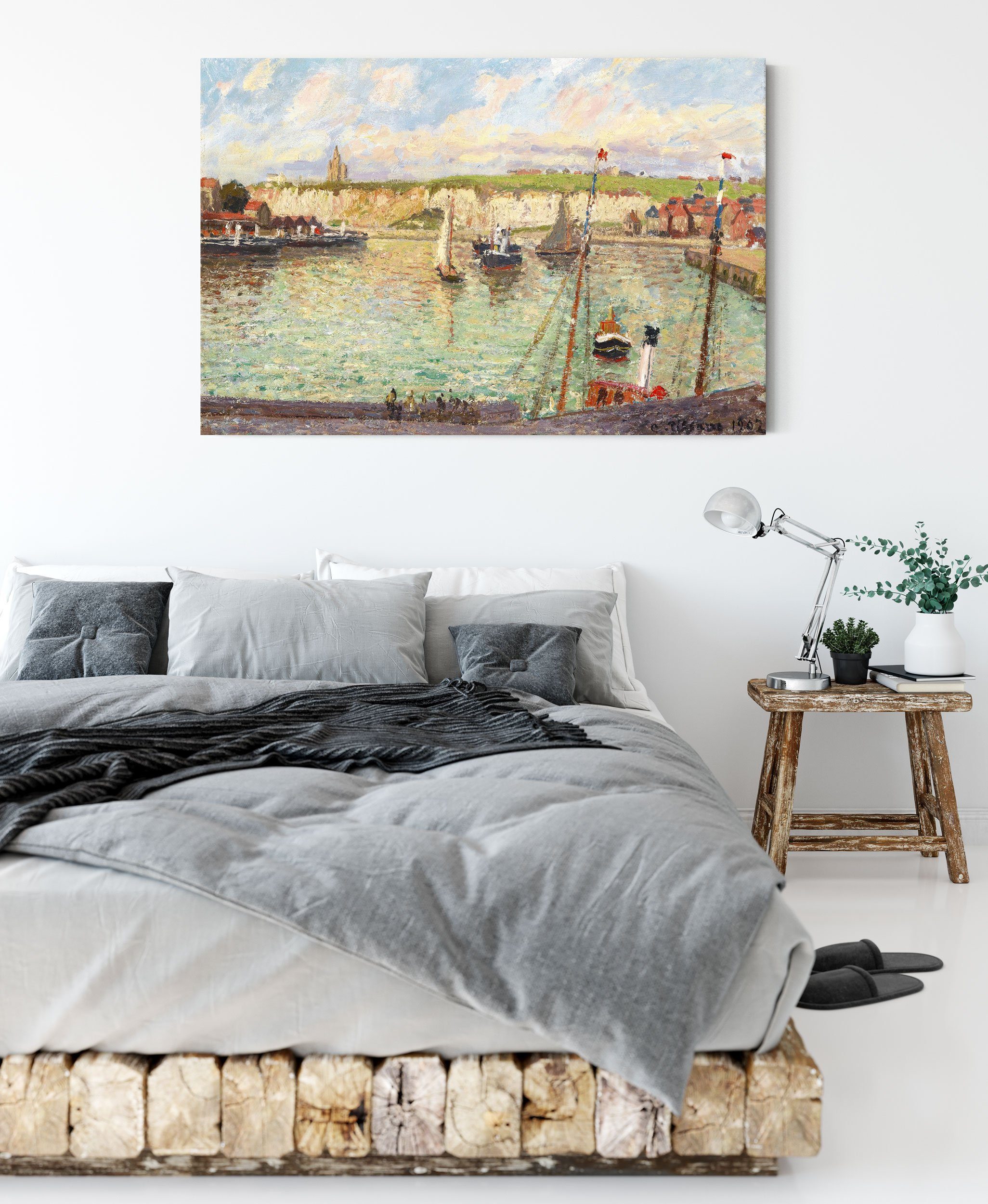 Pixxprint Leinwandbild Camille Pissarro - L'AVANT-PORT DE DIEPPE APRÈS-MIDI, Camille Pissarro - L'AVANT-PORT DE DIEPPE APRÈS-MIDI (1 St), Leinwandbild fertig bespannt, inkl. Zackenaufhänger