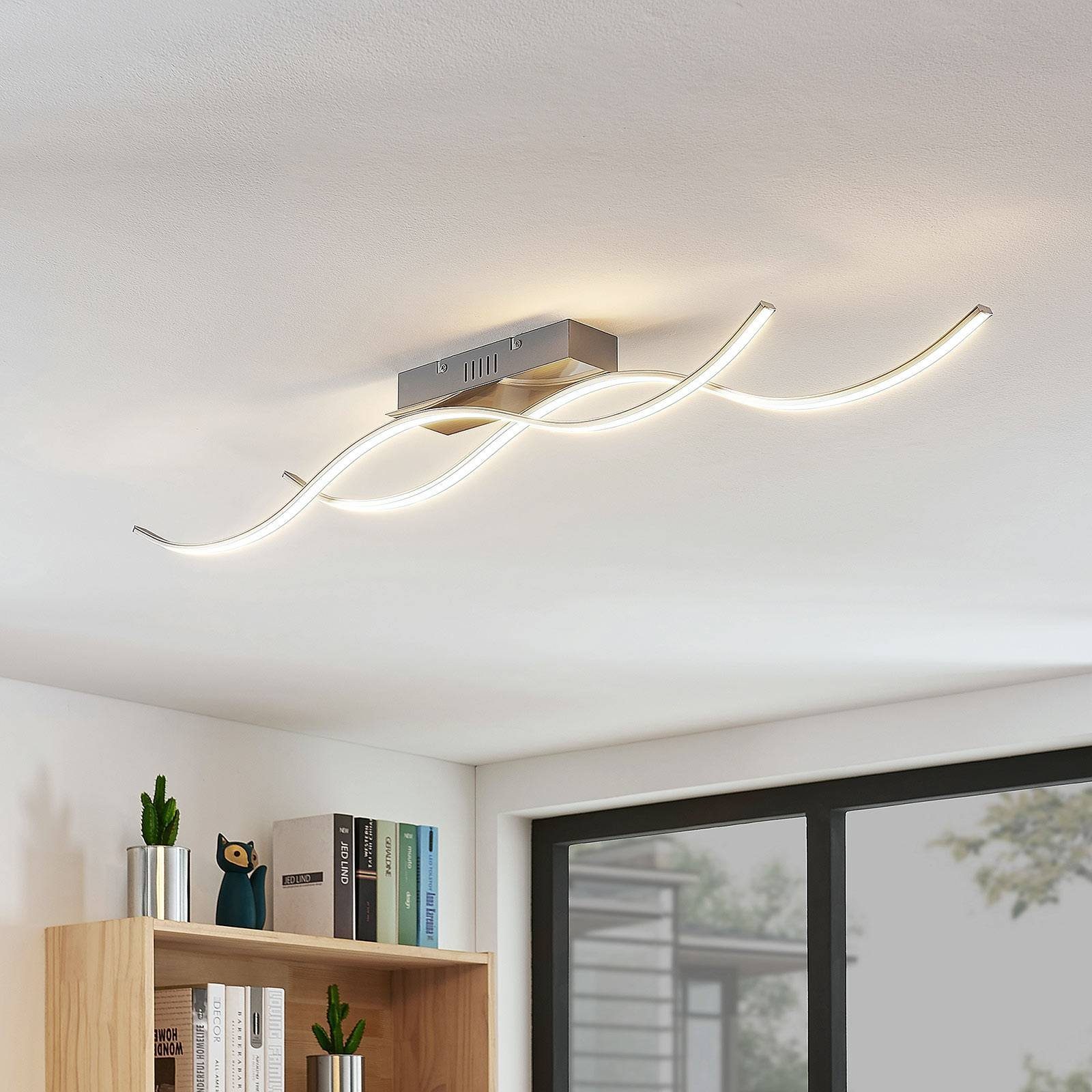 Lindby LED Deckenleuchte Safia, dimmbar, LED-Leuchtmittel fest verbaut, warmweiß, Modern, Aluminium, Metall, Kunststoff, nickel matt, weiß, 1 flammig