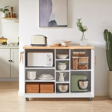 SoBuy Küchenwagen FKW105, Kücheninsel Küchenschrank Sideboard Mikrowellenschrank Weiß-Natur