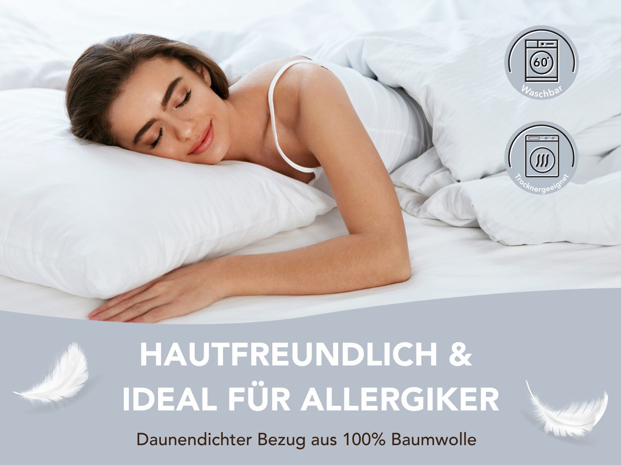 XDREAM Daunenkissen Premium, Kopfkissen 40x80 cm und 80x80 cm, entwickelt in Deutschland, Füllung: Daunen und Federn, Bezug: 100% Baumwolle, Rückenschläfer, Seitenschläfer, Bauchschläfer, Daunenkopfkissen, Bettkissen, Schlafkissen, für Allergiker geeignet