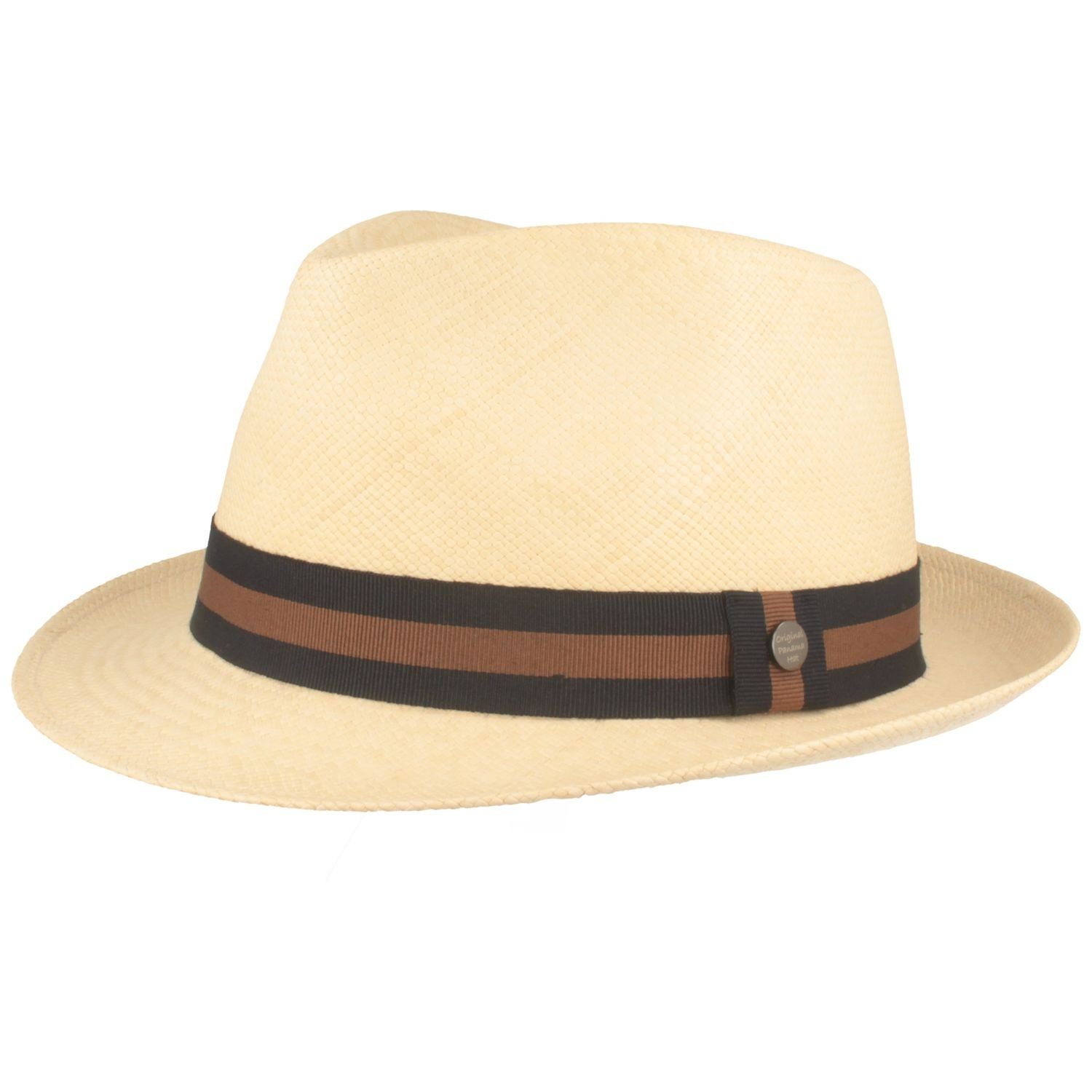 Breiter Strohhut Trilby Panama Hut mit moderner Garnitur UV-Schutz 50+ natur