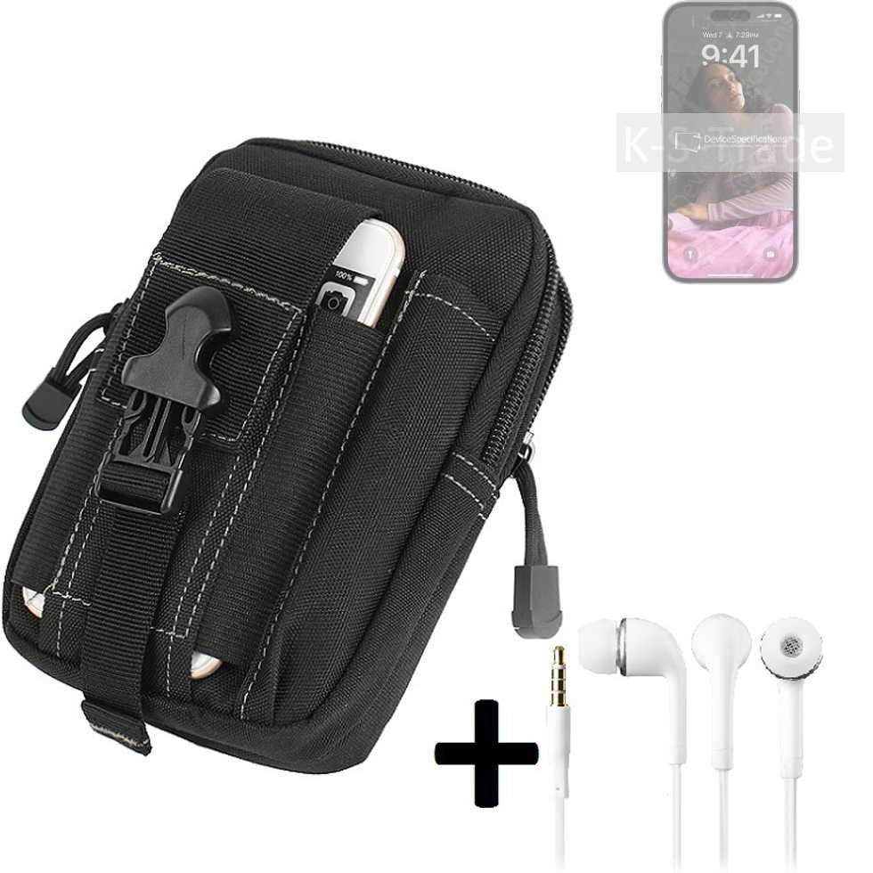 K-S-Trade Handyhülle für Apple iPhone 14 Pro Max, Gürteltache + Kopfhörer Gürtel Tasche Holster Schutz Hülle