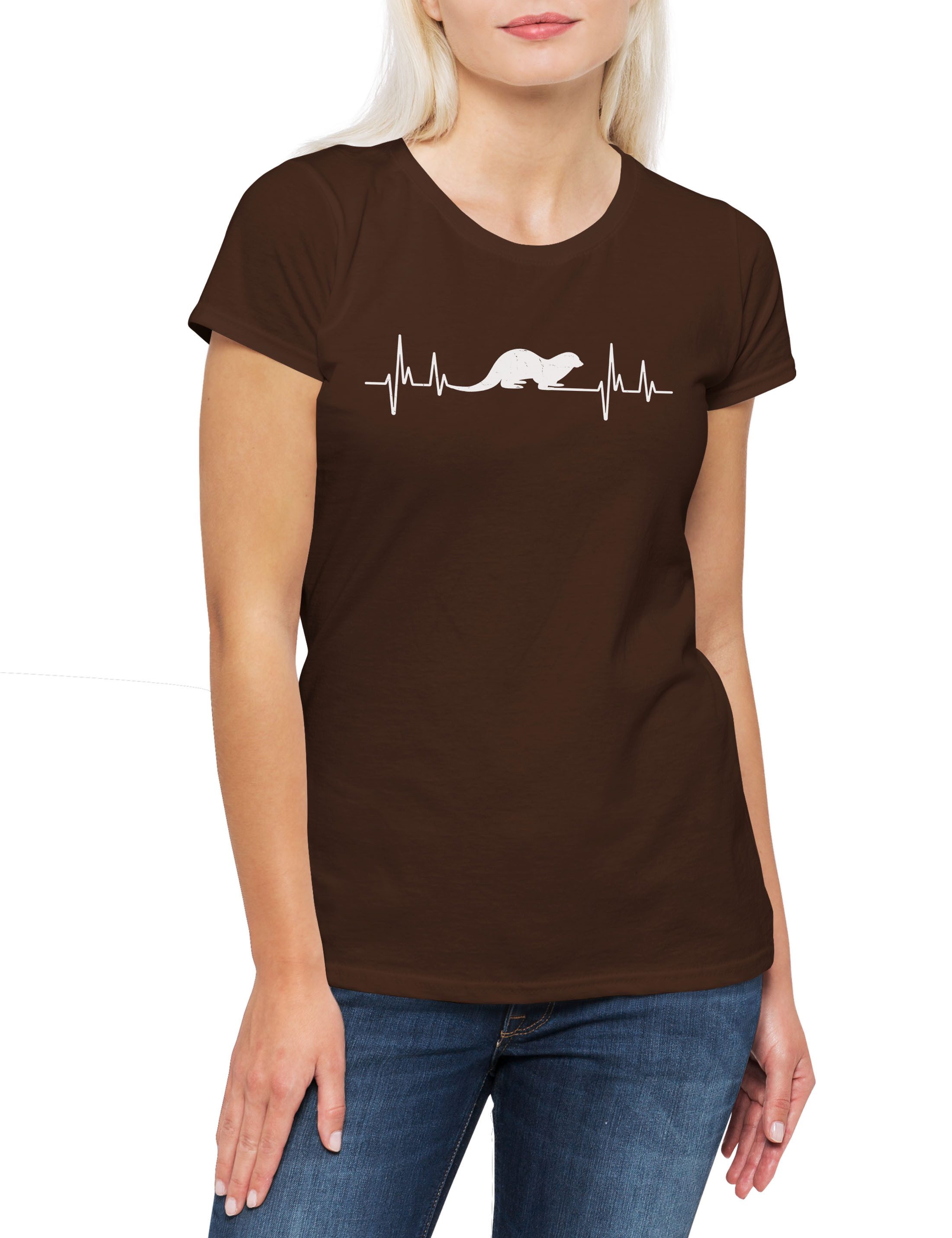 Print-Shirt Heartbeat Otter Damen T-Shirt Herzschlag Wildlife lontra Nutria