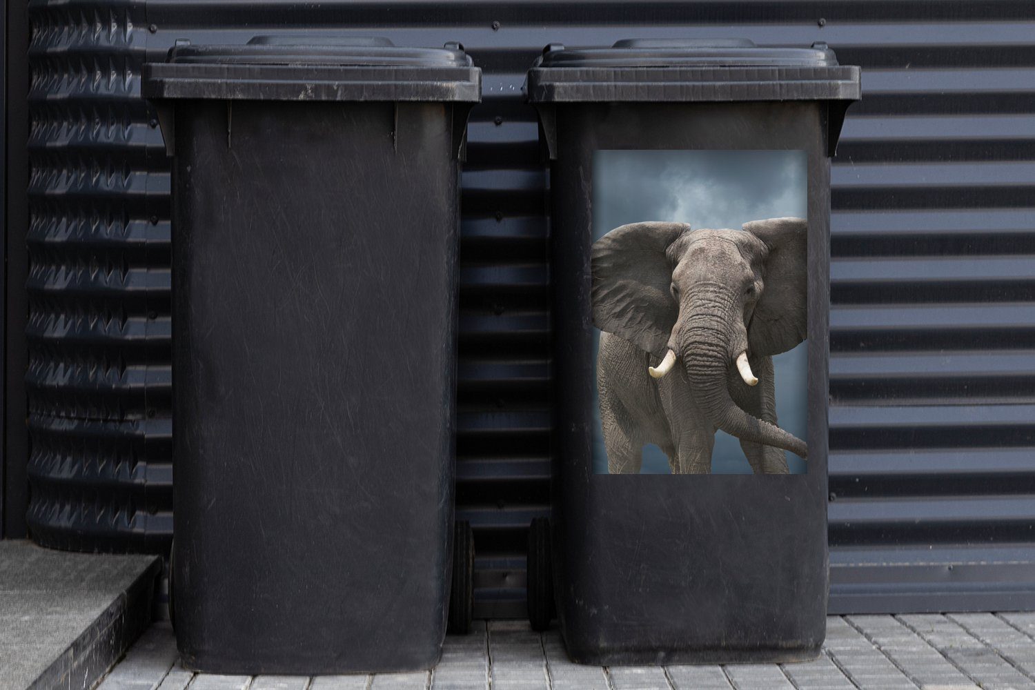 Mülleimer-aufkleber, Container, Sticker, Tiere Abfalbehälter - - Mülltonne, Natur Wolken Wandsticker - MuchoWow Elefant (1 St),