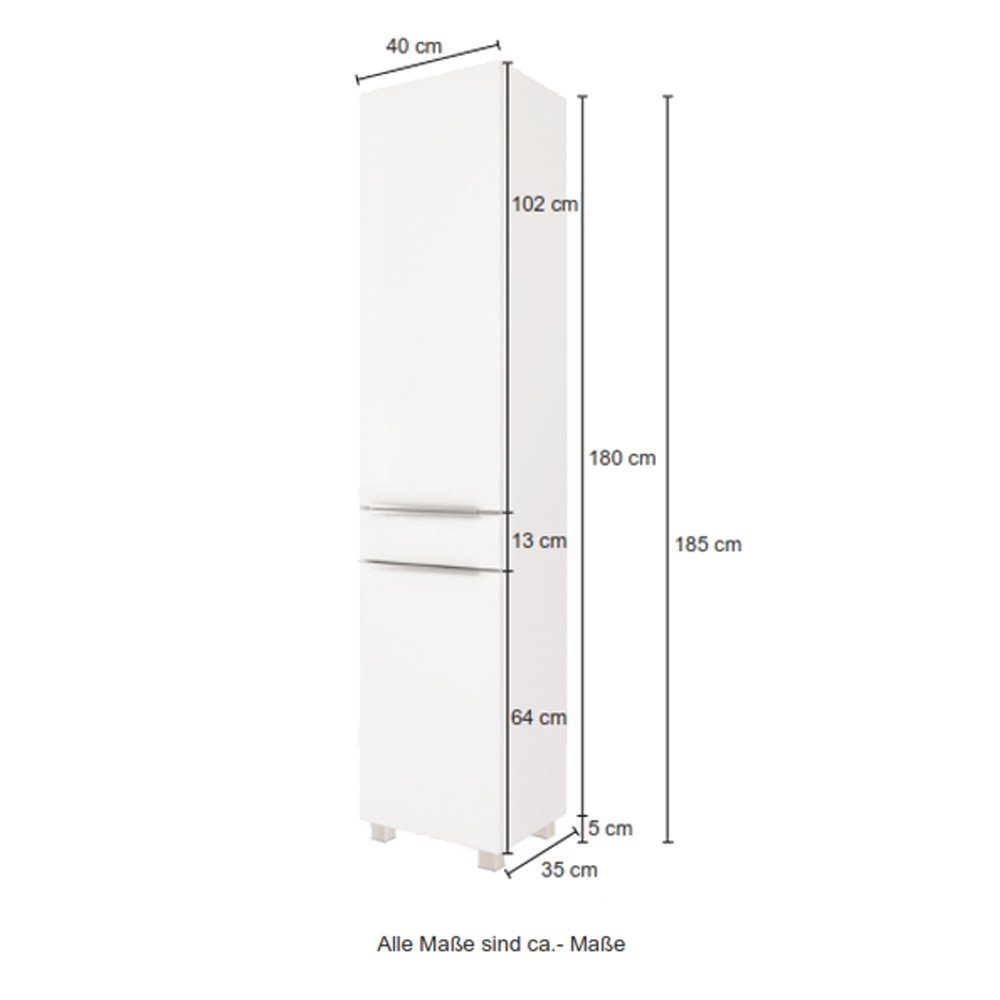Türen, GHOM-03 cm weiß Seitenschrank Hochschrank Matt 40cm mit 40/180/35 Lomadox 2 gedämpften