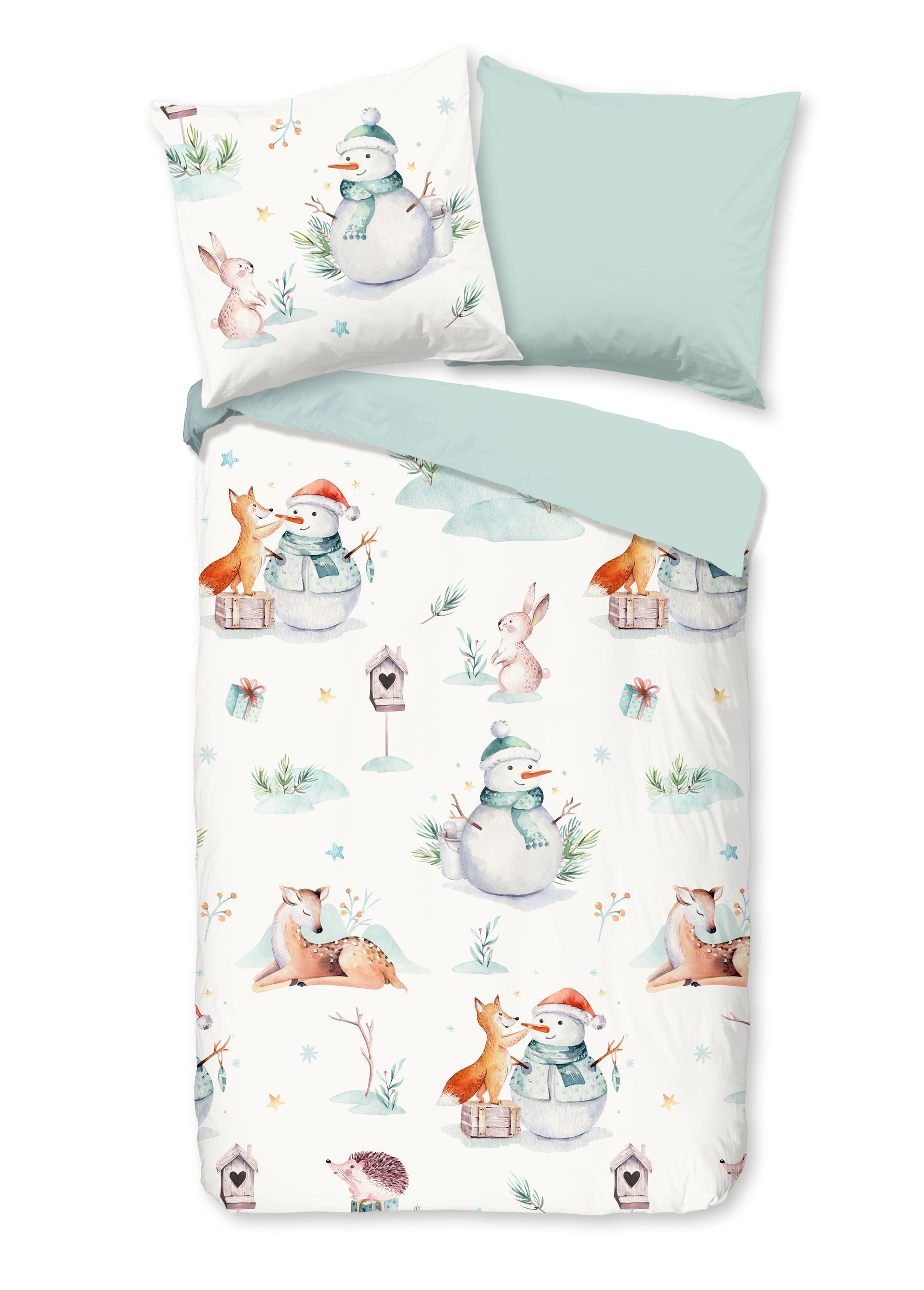 good morning Bettwäsche Comfort Baumwolle, Flanell, 2 teilig, Winterlandschaft mit Schneemann und Waldtieren, Wendebettwäsche