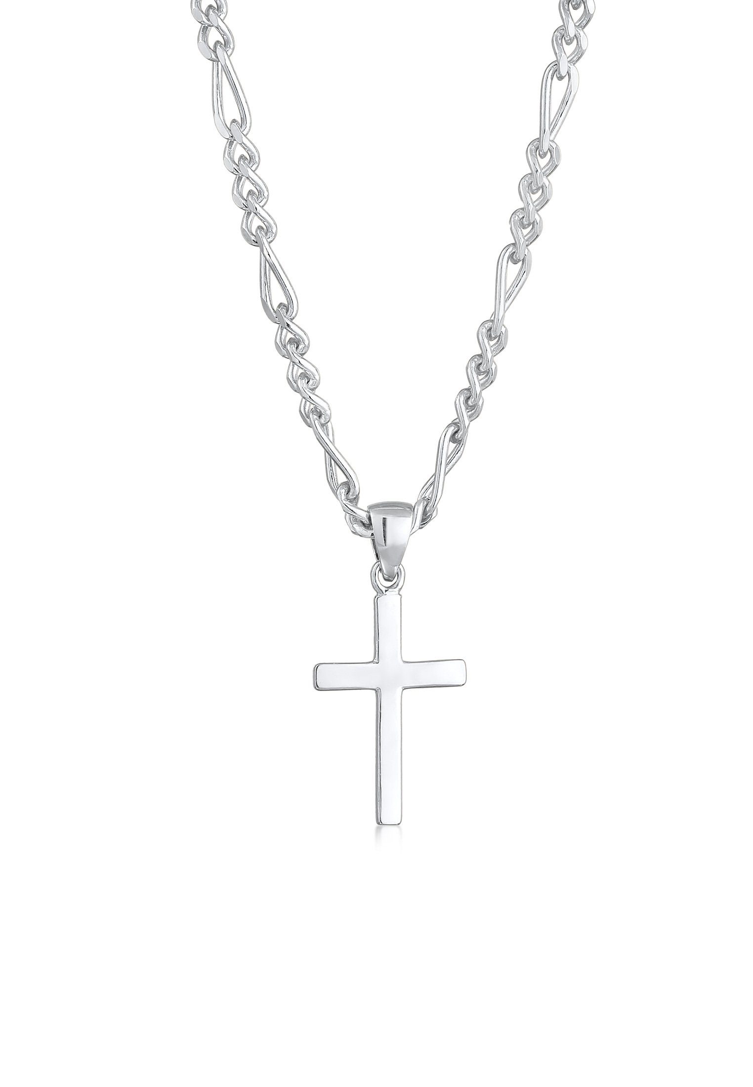 Kuzzoi Lange Kette Herren Figarokette Kreuz 925 Silber, Kreuz