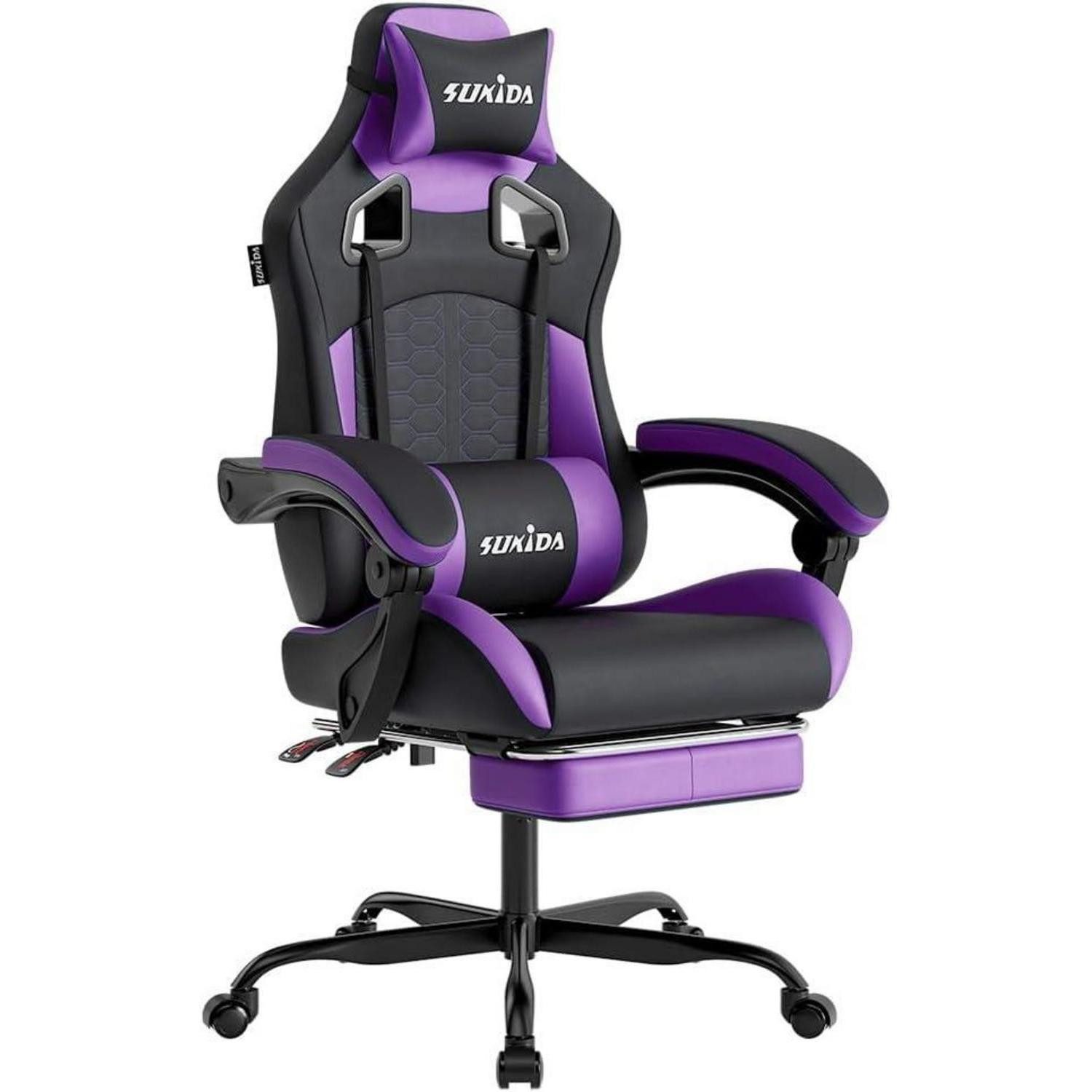 Gaming-Stuhl Ergonomischer Gaming Chair mit Fußstütze und Lendenwirbelstütze in