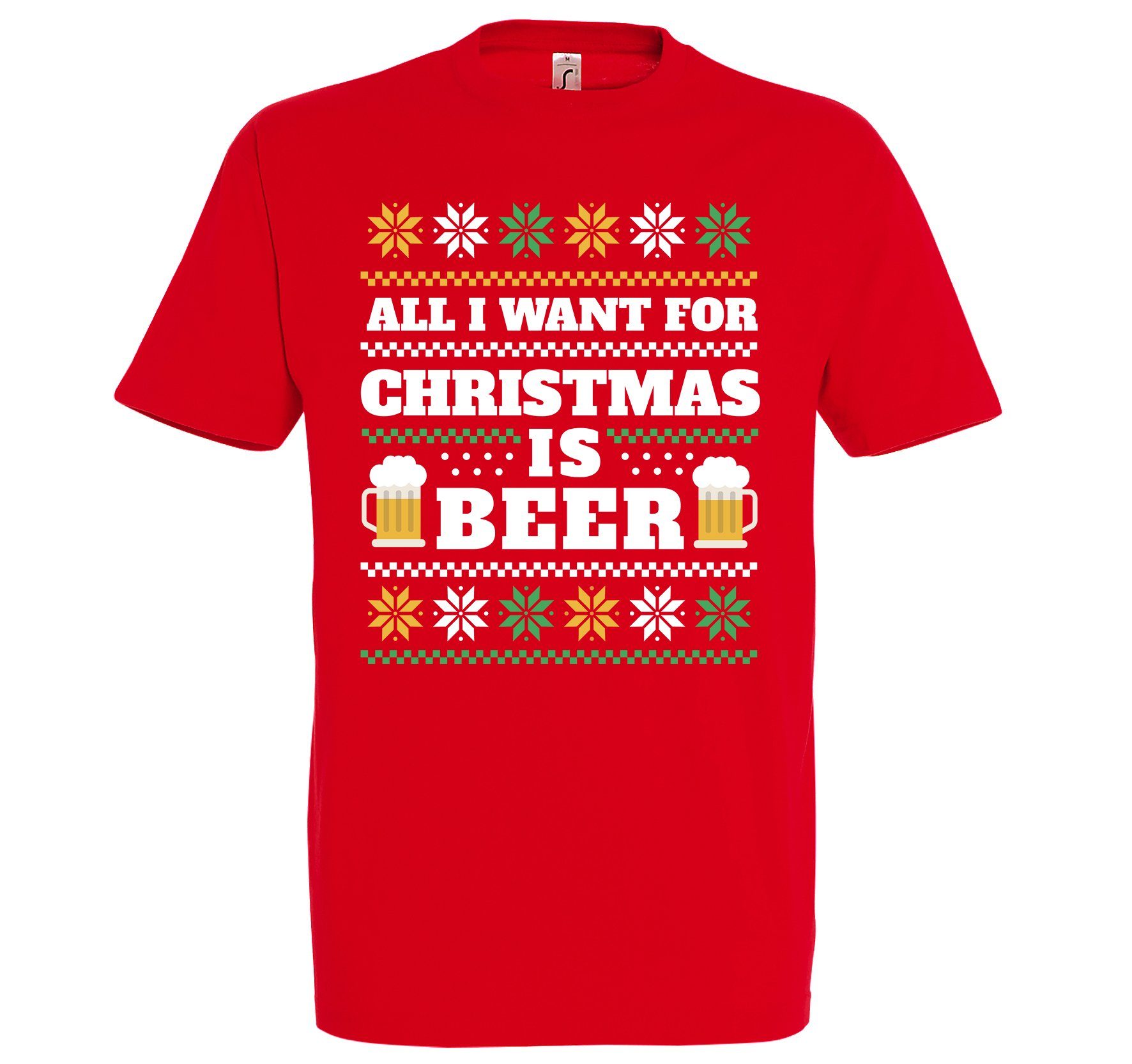 lustigem & T-Shirt Designz Youth Weihnachten FOR ALL Print-Shirt Spruch Herren CHRISTMAS Rot I IS Bier mit WANT BEER