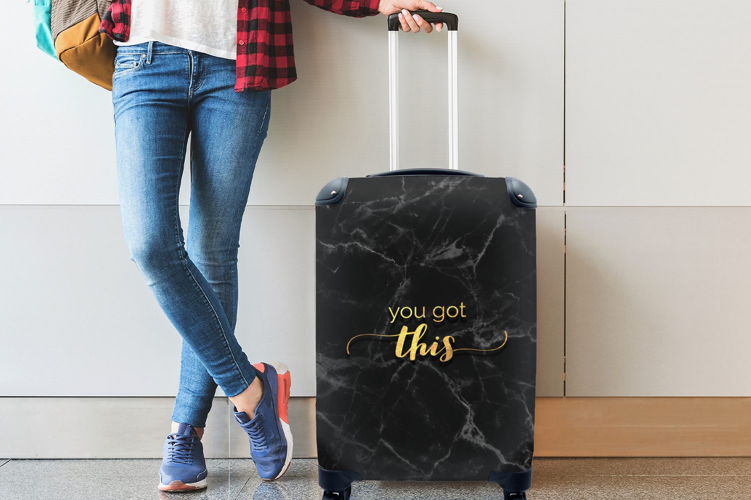 Handgepäckkoffer - Reisekoffer MuchoWow Ferien, Motivation Trolley, Gold - Handgepäck für mit Rollen, 4 Reisetasche Zitate rollen, - Marmor,