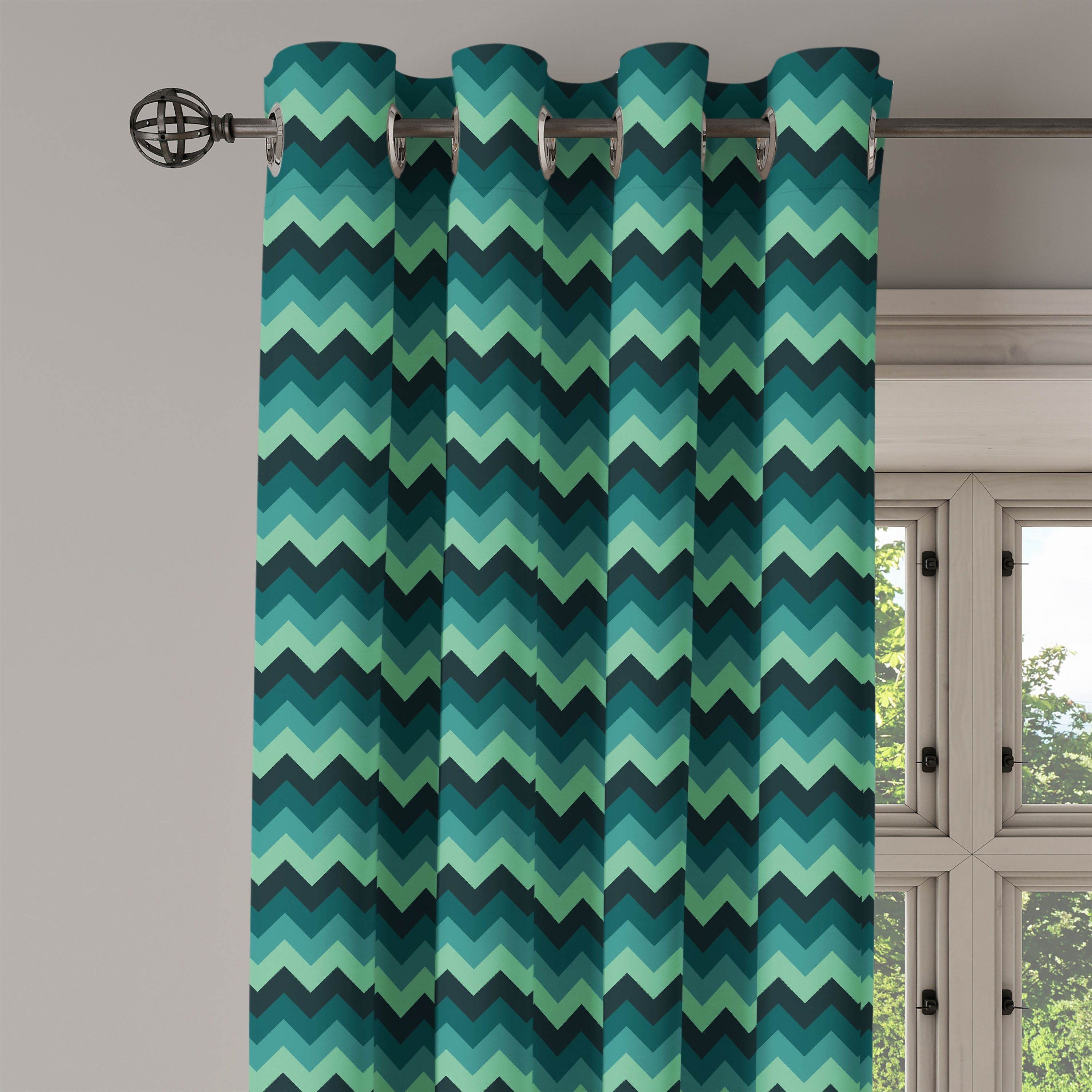 Schlafzimmer Wohnzimmer, Dekorative Gardine Geometric Abakuhaus, Chevron-Art für Teal 2-Panel-Fenstervorhänge