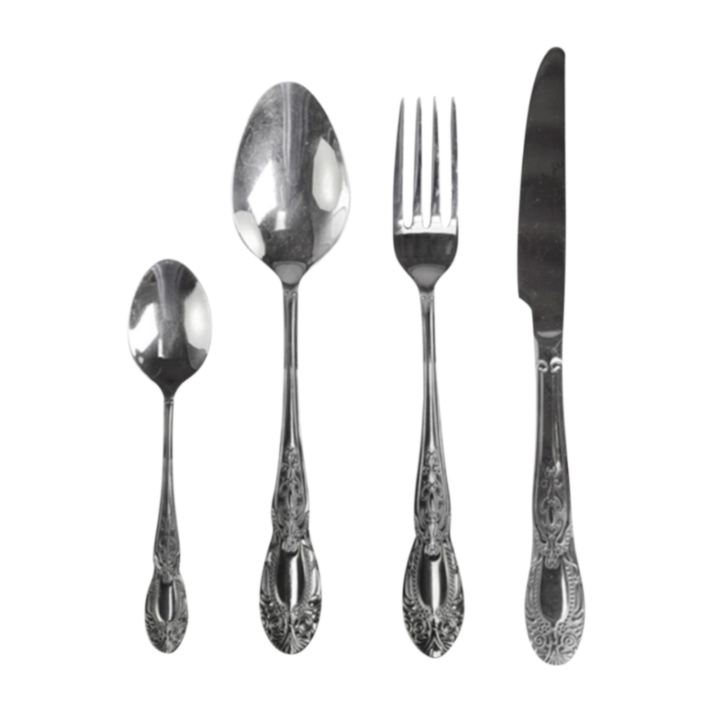 Chic Antique Besteck-Set Chic Antique Besteck mit Dekor Set Silber glänzend – 4-teilig, 1 Personen