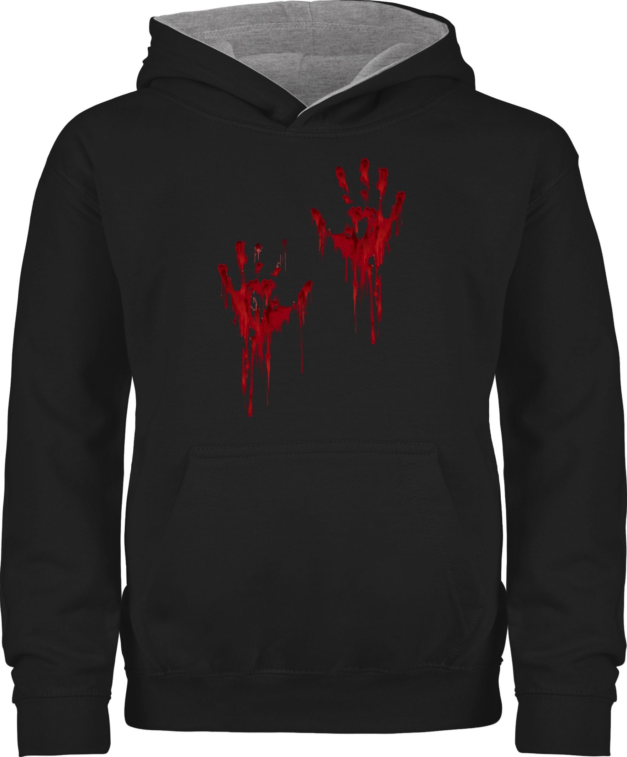 Shirtracer Halloween Blutverschmiert für Hände Kostüme Handabdruck Kinder Schwarz/Grau Blutige meliert Hoodie H 3 Blutiges Blutspritzer Blut