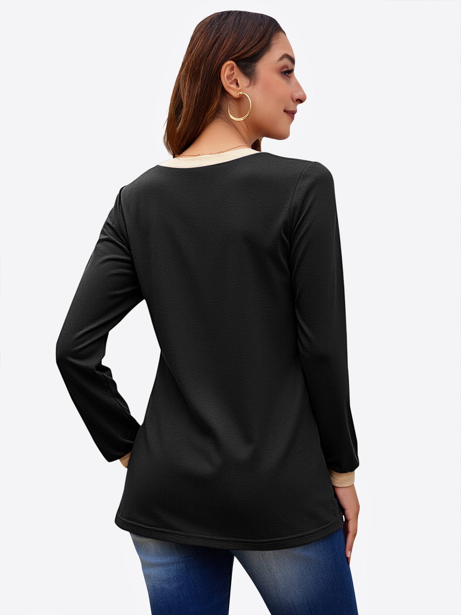 Imily Bela T-Shirt Damen Langarmshirt Tops mit V-Ausschnitt (Packung, 1-tlg günstig online kaufen