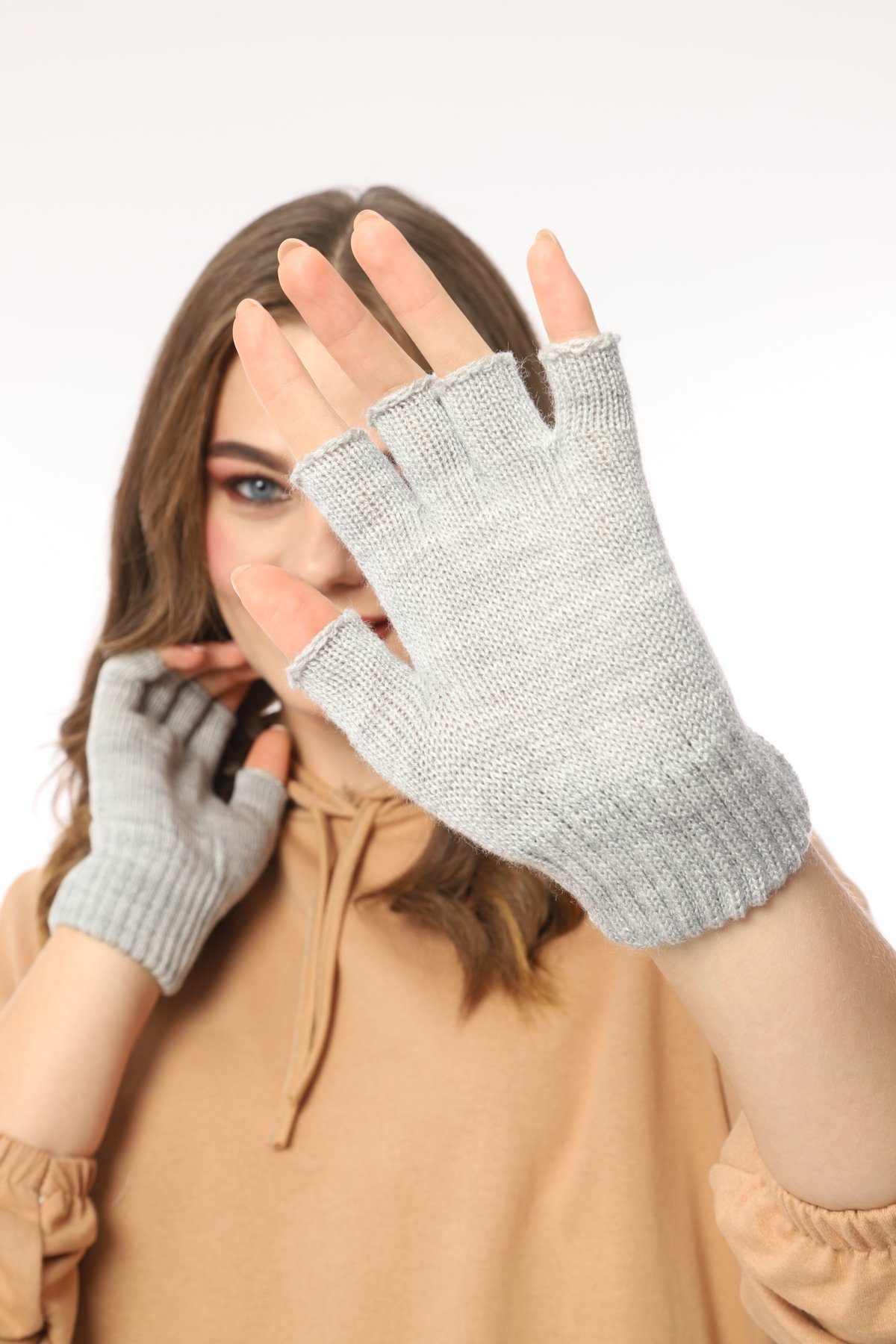 herémood Strickhandschuhe fingerlose Winterhandschuhe Halbfinger Rippstrick günstig online kaufen