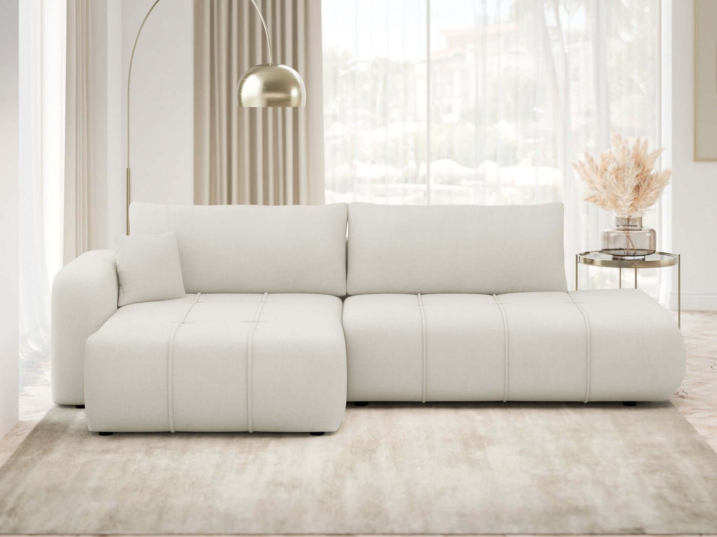 MIRJAN24 Ecksofa Fetrinu O, mit Schlaffunktion und Bettkasten, 262x145x82 cm, Kissen mit Reißverschluss